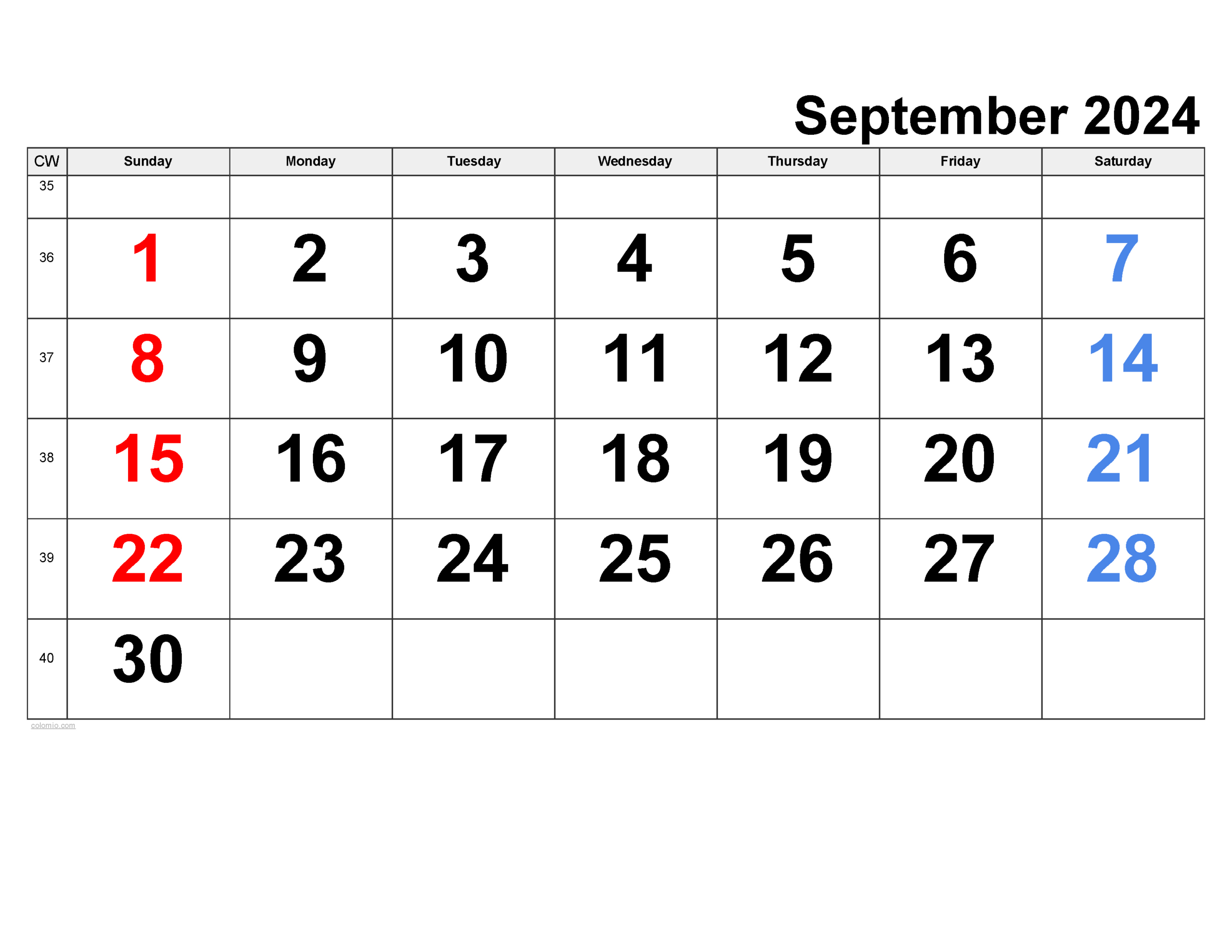 September 2024 Calendar | Free Printable Pdf, Xls And Png | Printable September 24 Calendar