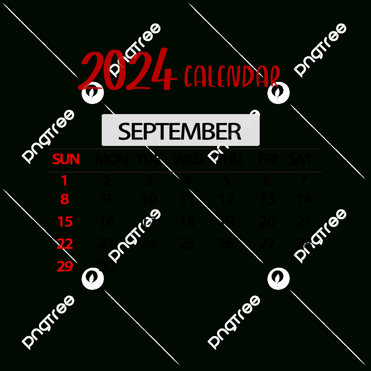 September 2024 Calendar Simple Red, September, Calendar, Two | September 2024 Calendar Png Transparent