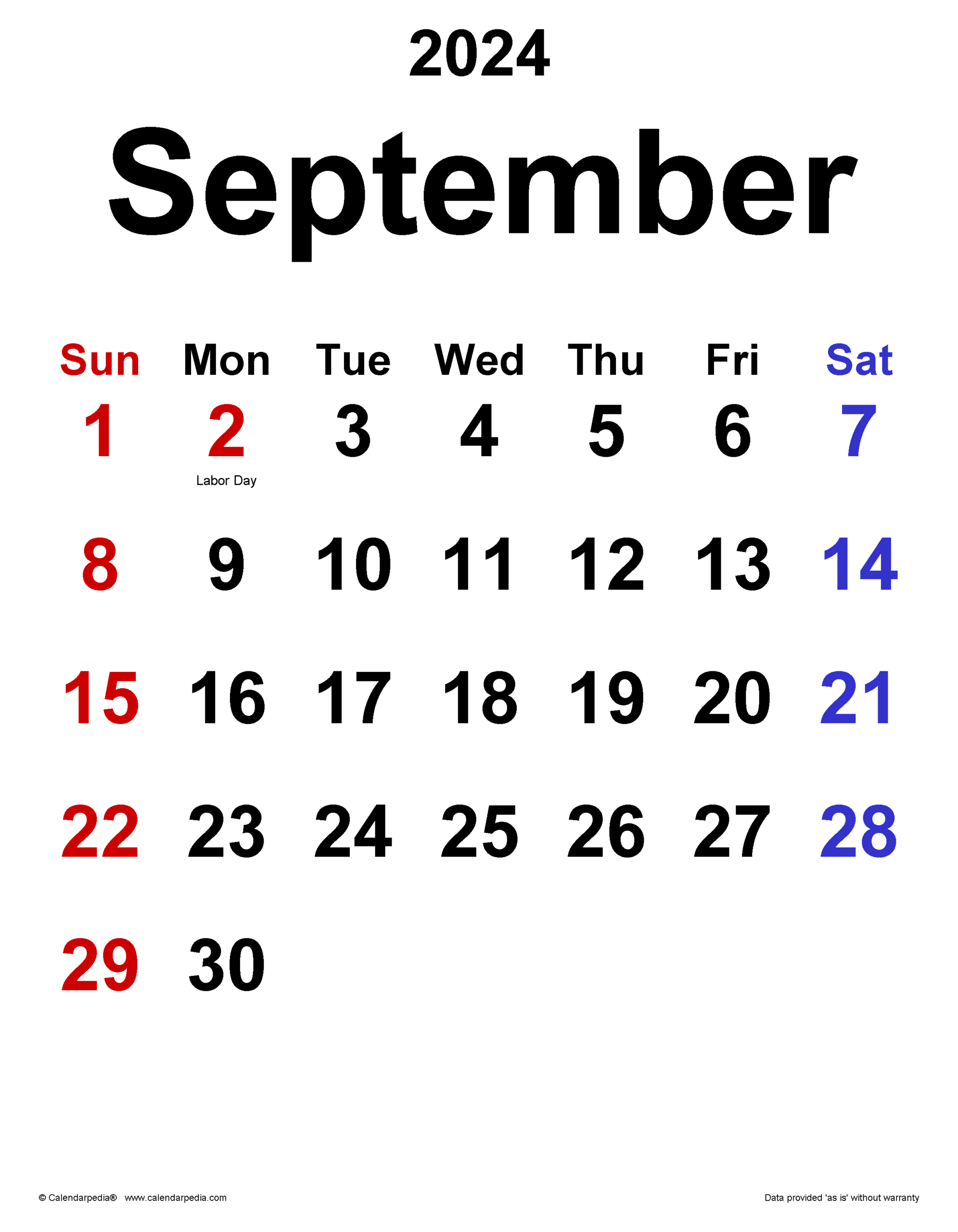 September 2024 Calendar | Templates For Word, Excel And Pdf | Calendar For The Month of September 2024