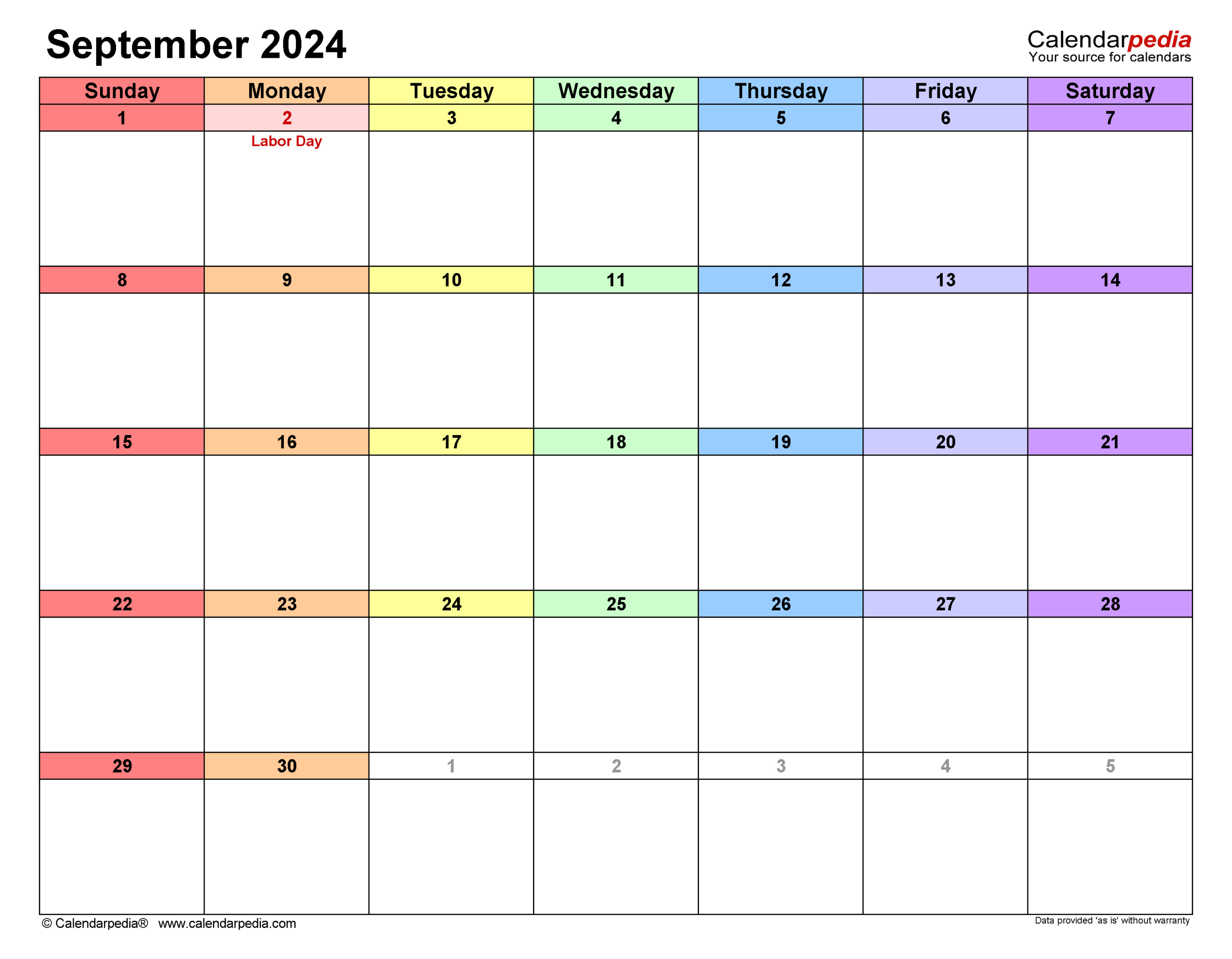 September 2024 Calendar | Templates For Word, Excel And Pdf | September 2024 Calendar Fillable