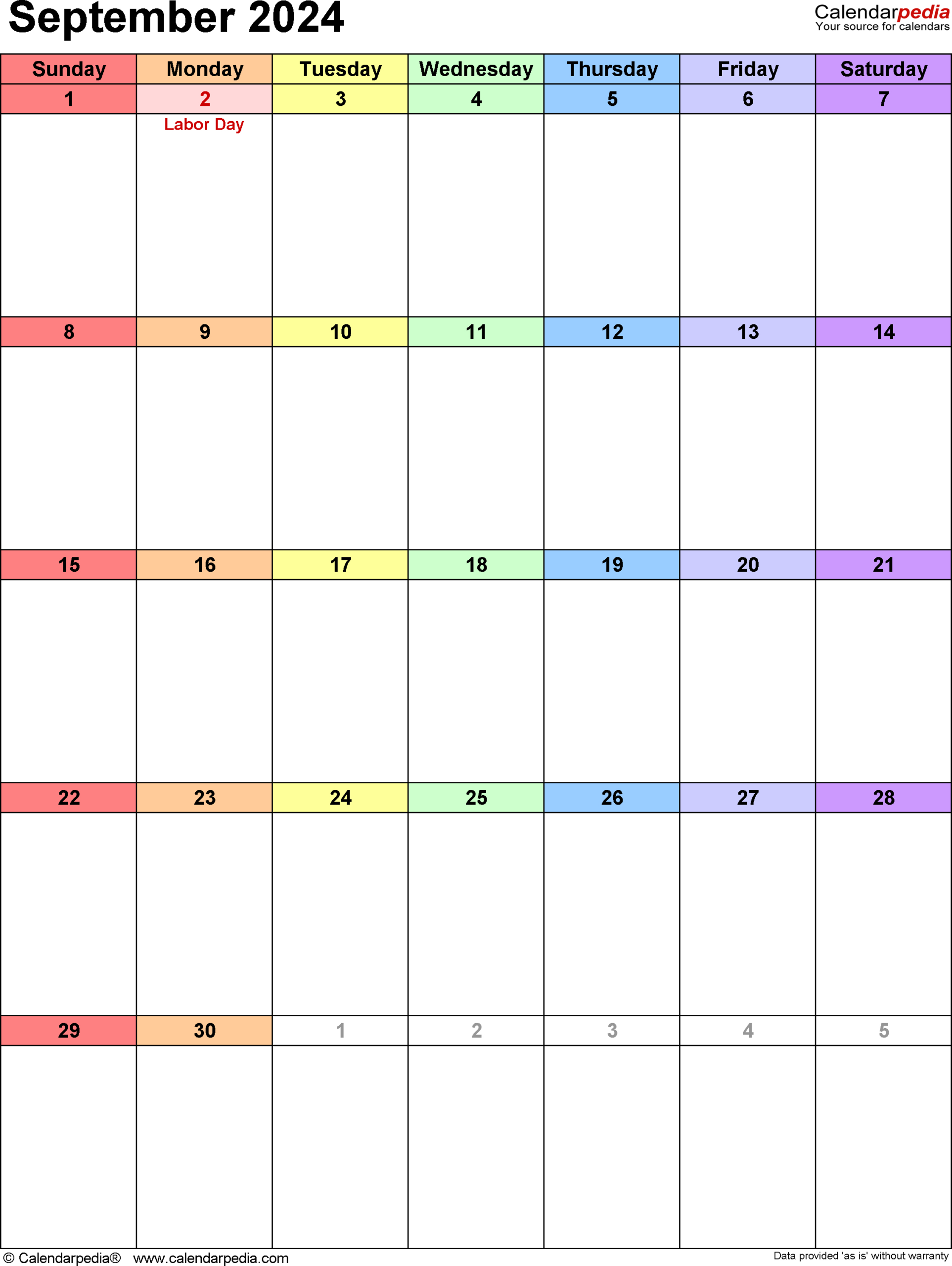 September 2024 Calendar | Templates For Word, Excel And Pdf | September 2024 Calendar Portrait