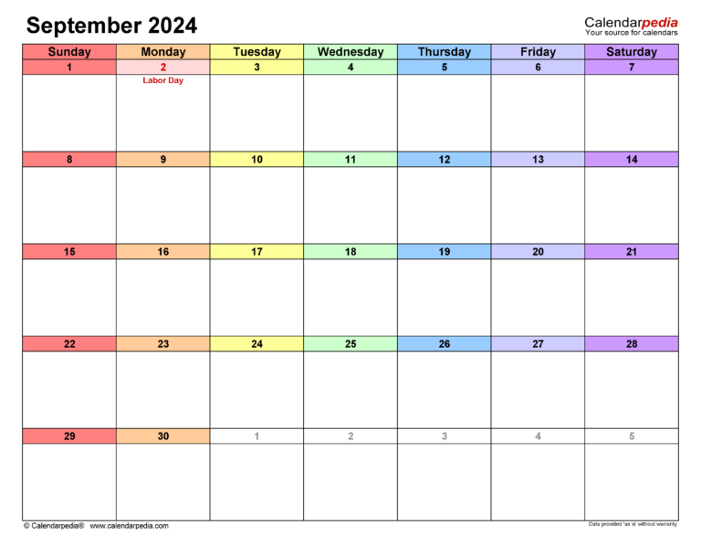 September 2024 Calendar | Templates For Word, Excel And Pdf | September 2024 Fillable Calendar