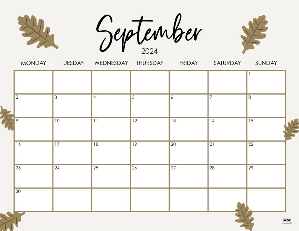 September 2024 Calendars - 50 Free Printables | Printabulls | Blank September Calendar 2024 Printable