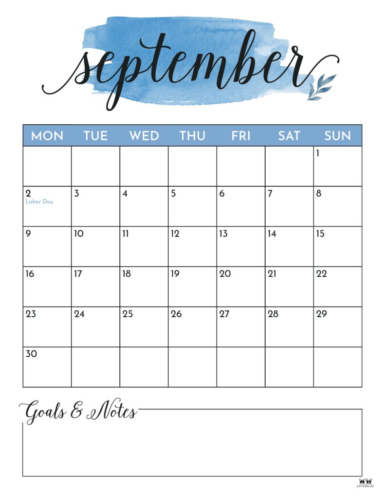 September 2024 Calendars - 50 Free Printables | Printabulls | September 2024 Calendar Monday Start