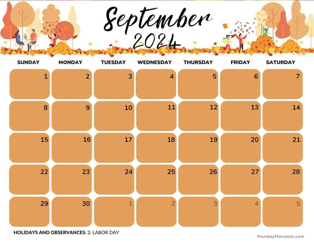 September 2024 Calendars (52 Free Pdf Printables) | September 2024 Calendar Fall