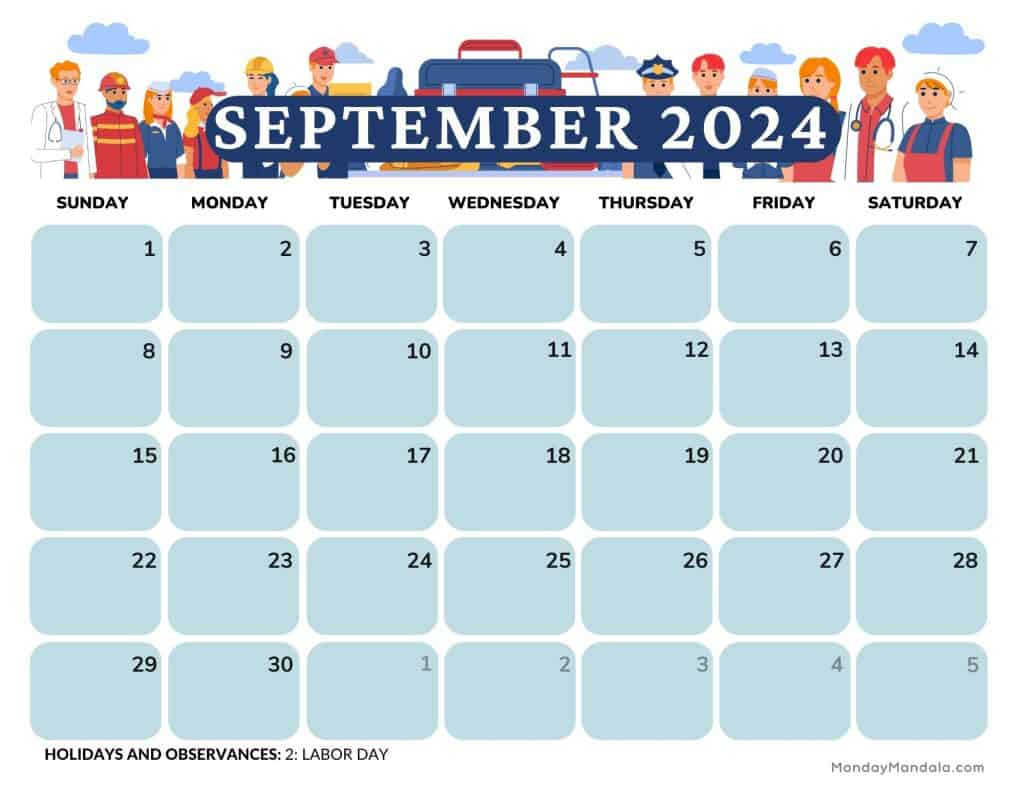 September 2024 Calendars (52 Free Pdf Printables) | September 2024 Calendar Labor Day