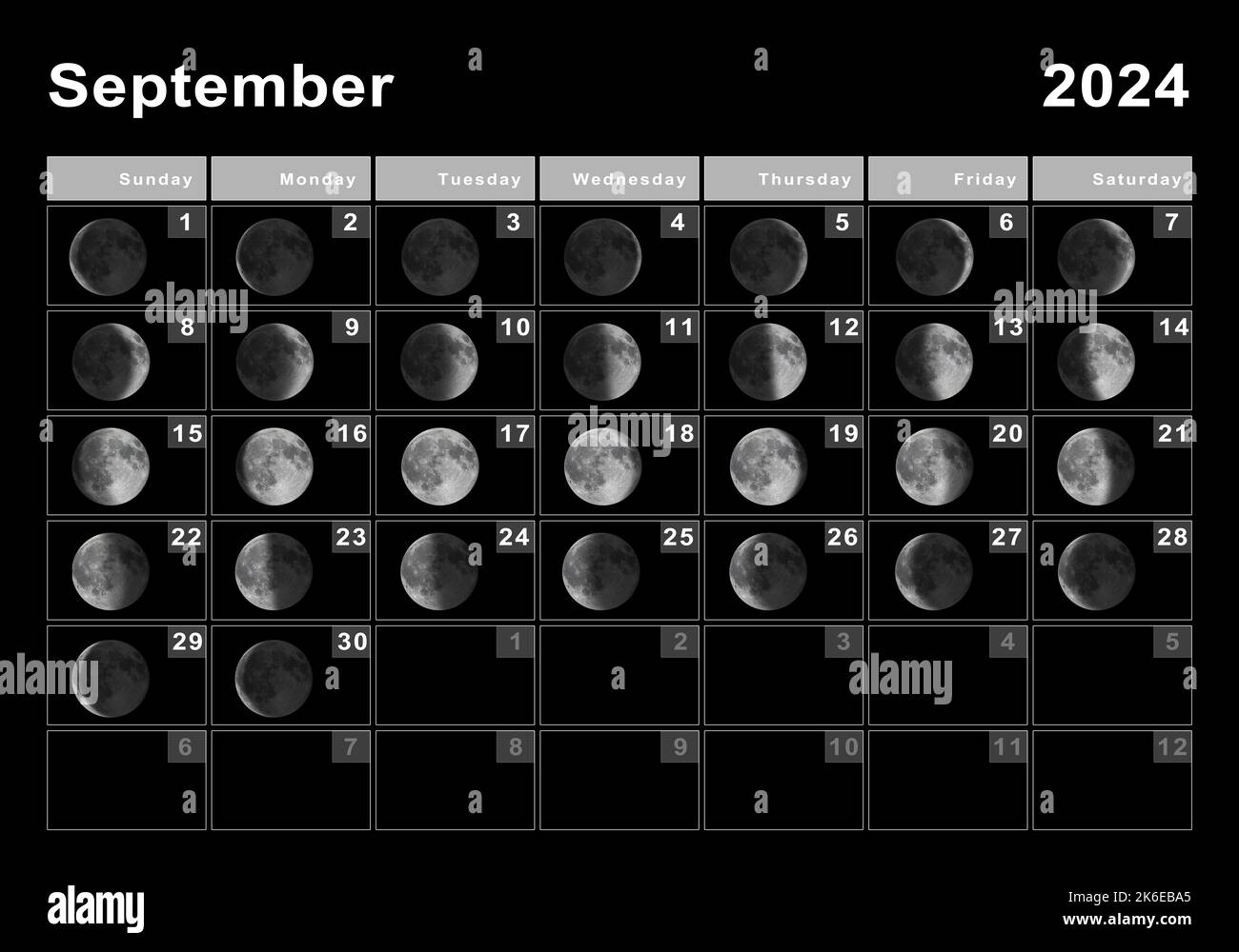 September 2024 Lunar Calendar, Moon Cycles, Moon Phases Stock | Moon Calendar For September 2024