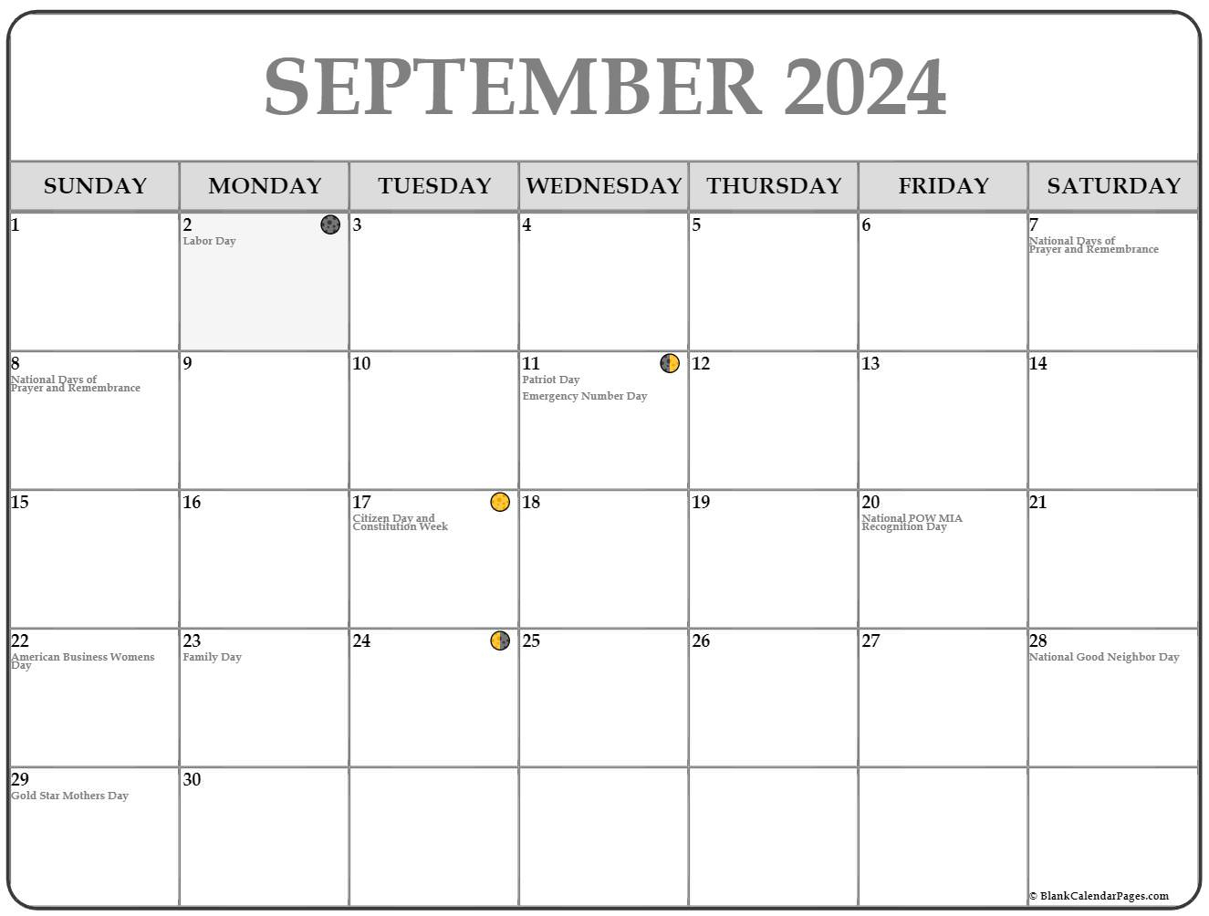 September 2024 Lunar Calendar | Moon Phase Calendar | Moon Calendar 2024 September