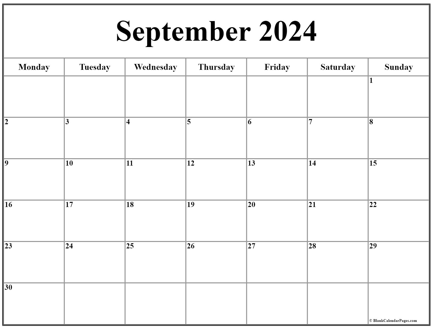 September 2024 Monday Calendar | Monday To Sunday | September 2024 Calendar Monday Start