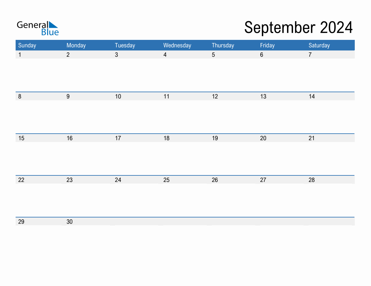 September 2024 Monthly Calendar (Pdf, Word, Excel) | Fillable September 2024 Calendar