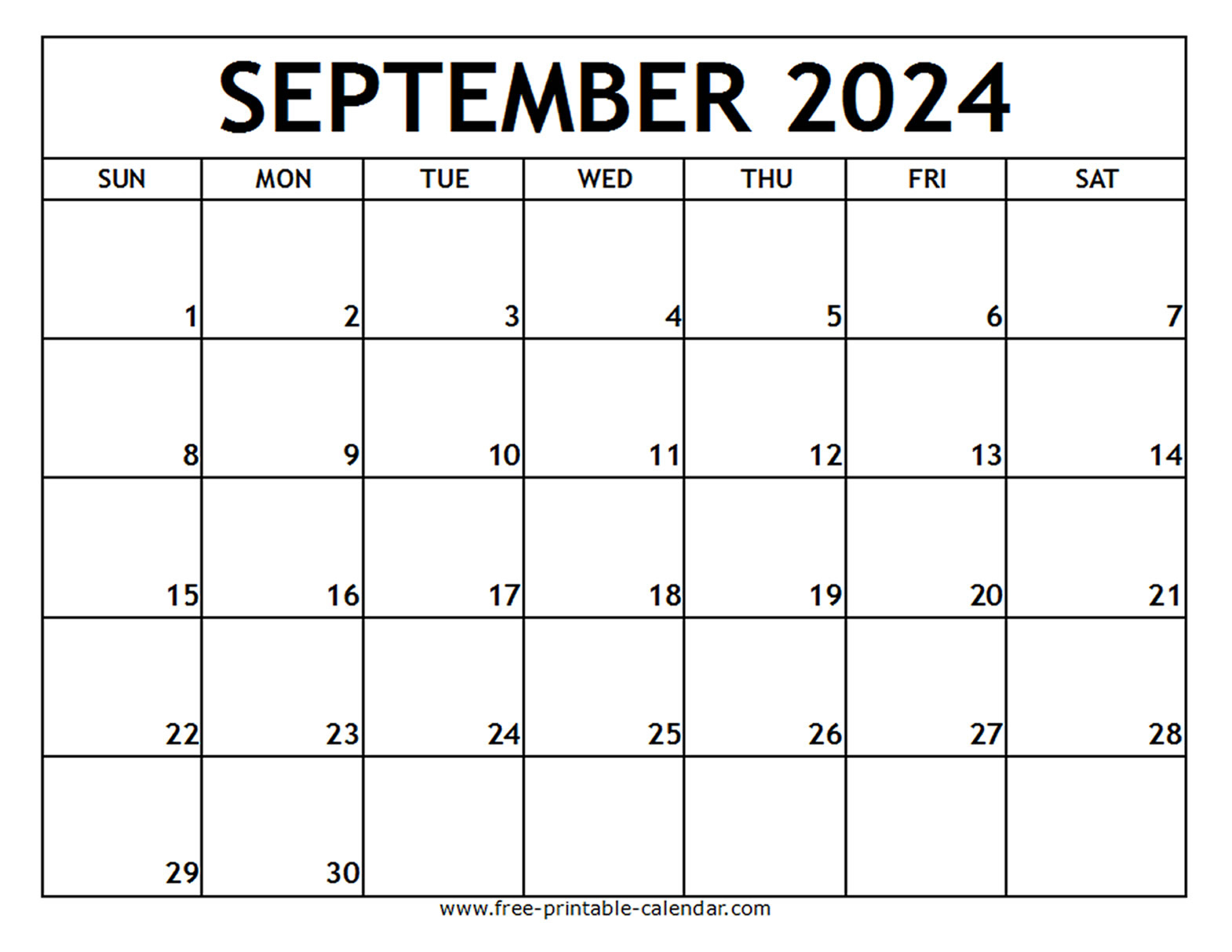 September 2024 Printable Calendar - Free-Printable-Calendar | Blank Calendar September 2024 Free Printable