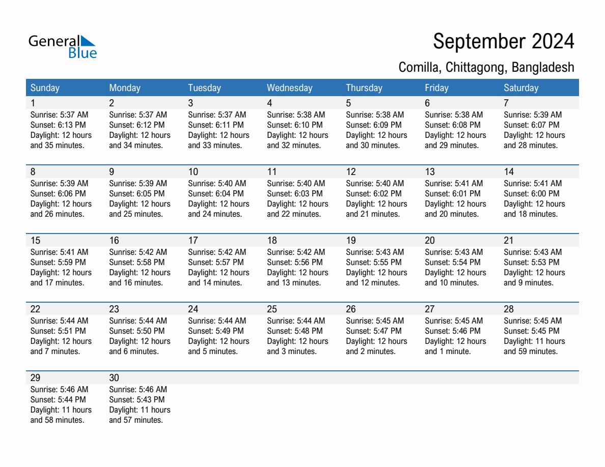 September 2024 Sunrise And Sunset Calendar For Comilla (Pdf, Excel | September 2024 Calendar Weather