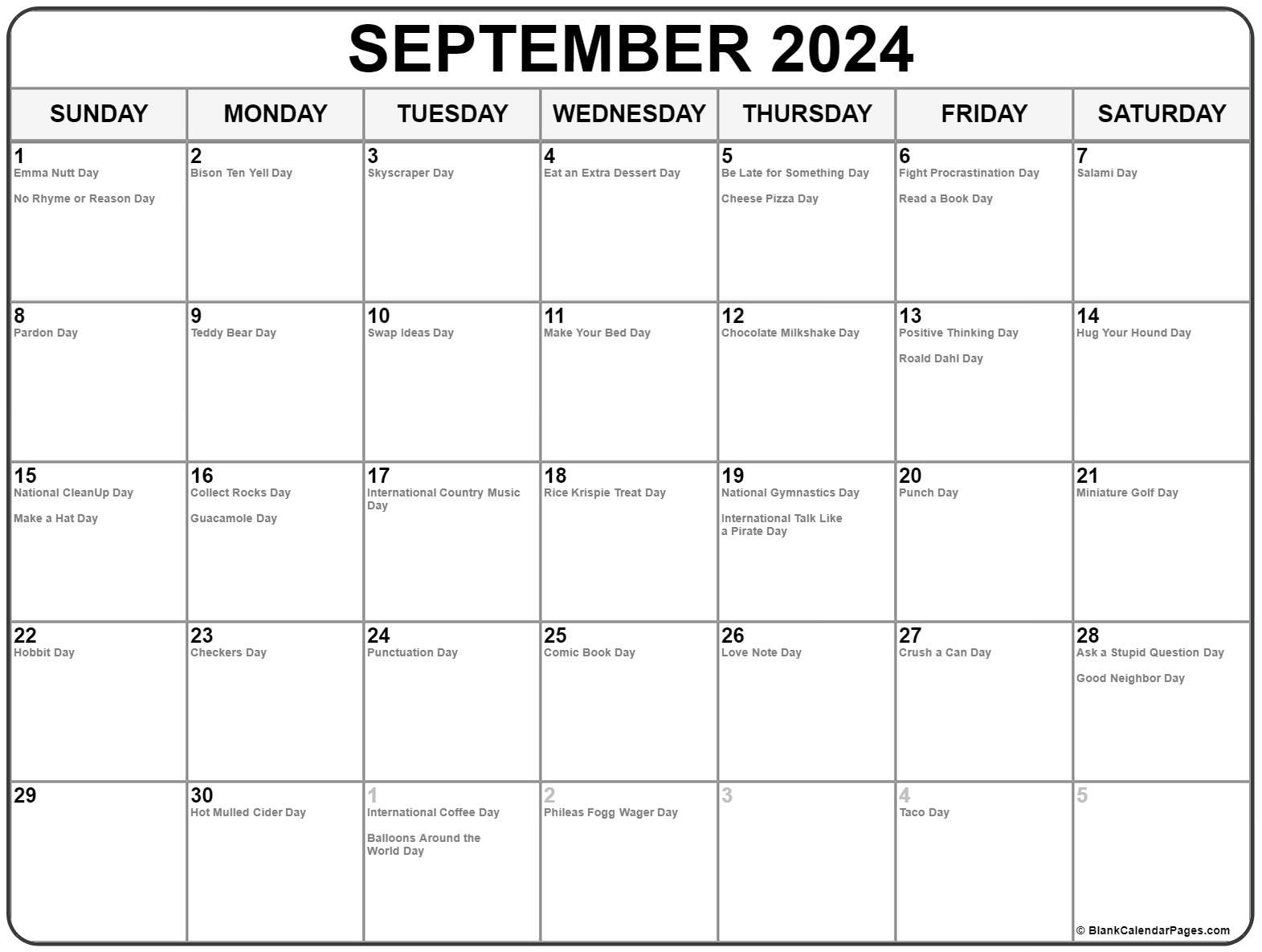 September 2024 With Holidays Calendar | National Calendar Day September 2024