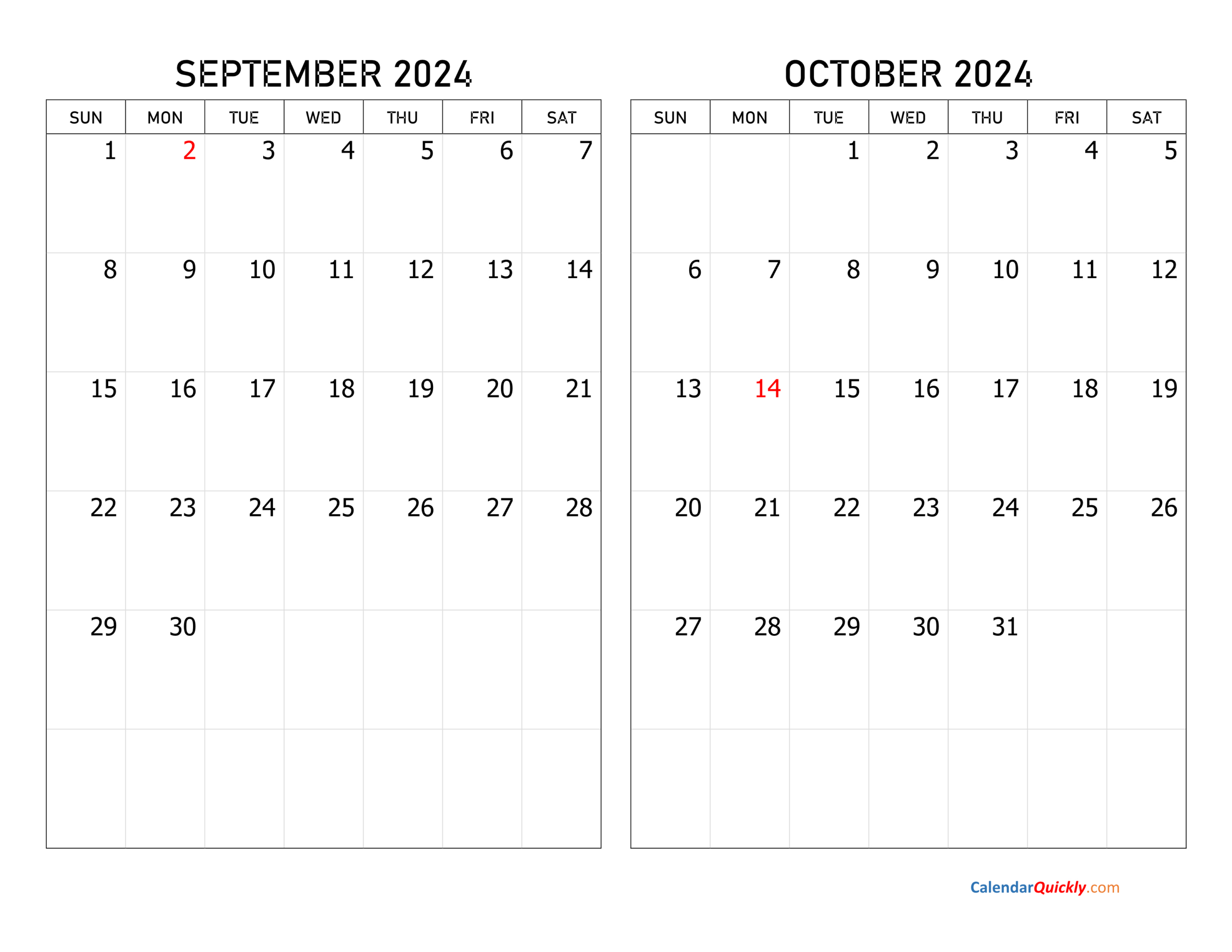 September And October 2024 Calendar | Calendar Quickly | Calendar October 2024 To September 2024