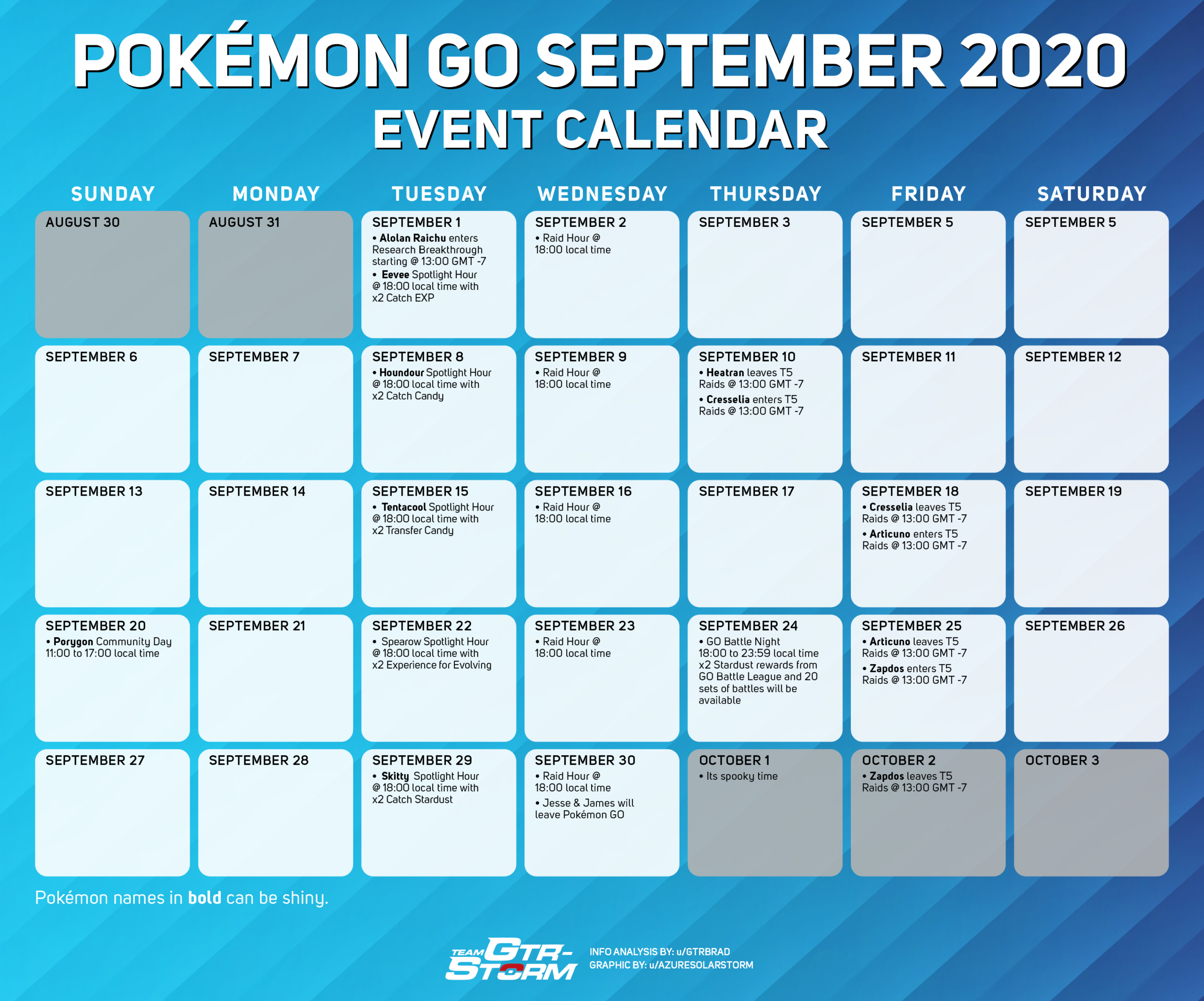 September Visual Event Calendar Infographic : R/Thesilphroad | Pokemon Go September 2024 Calendar