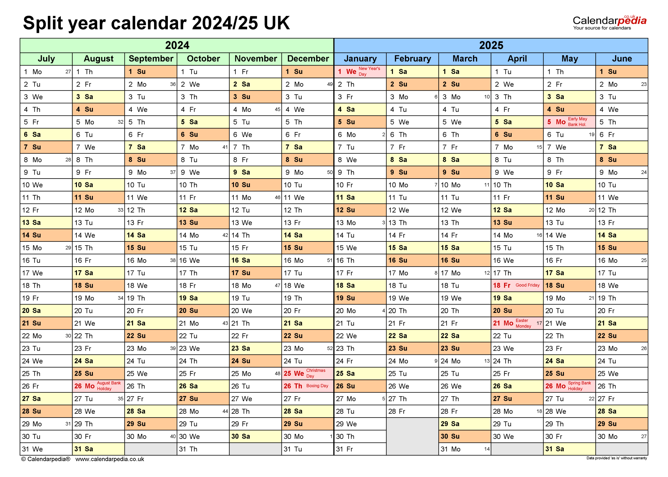 Split Year Calendars 2024/25 Uk (July To June) For Pdf | Free Printable Calendar September 2024 to June 2025