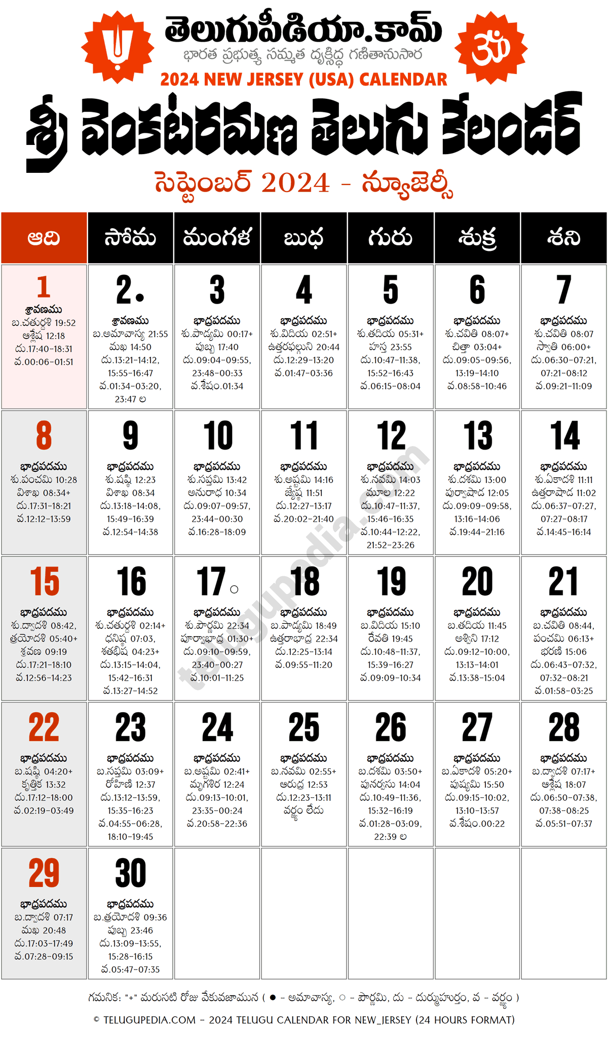 Telugu Calendar 2024 September New Jersey - Telugu Pedia | New Jersey Telugu Calendar 2024 September