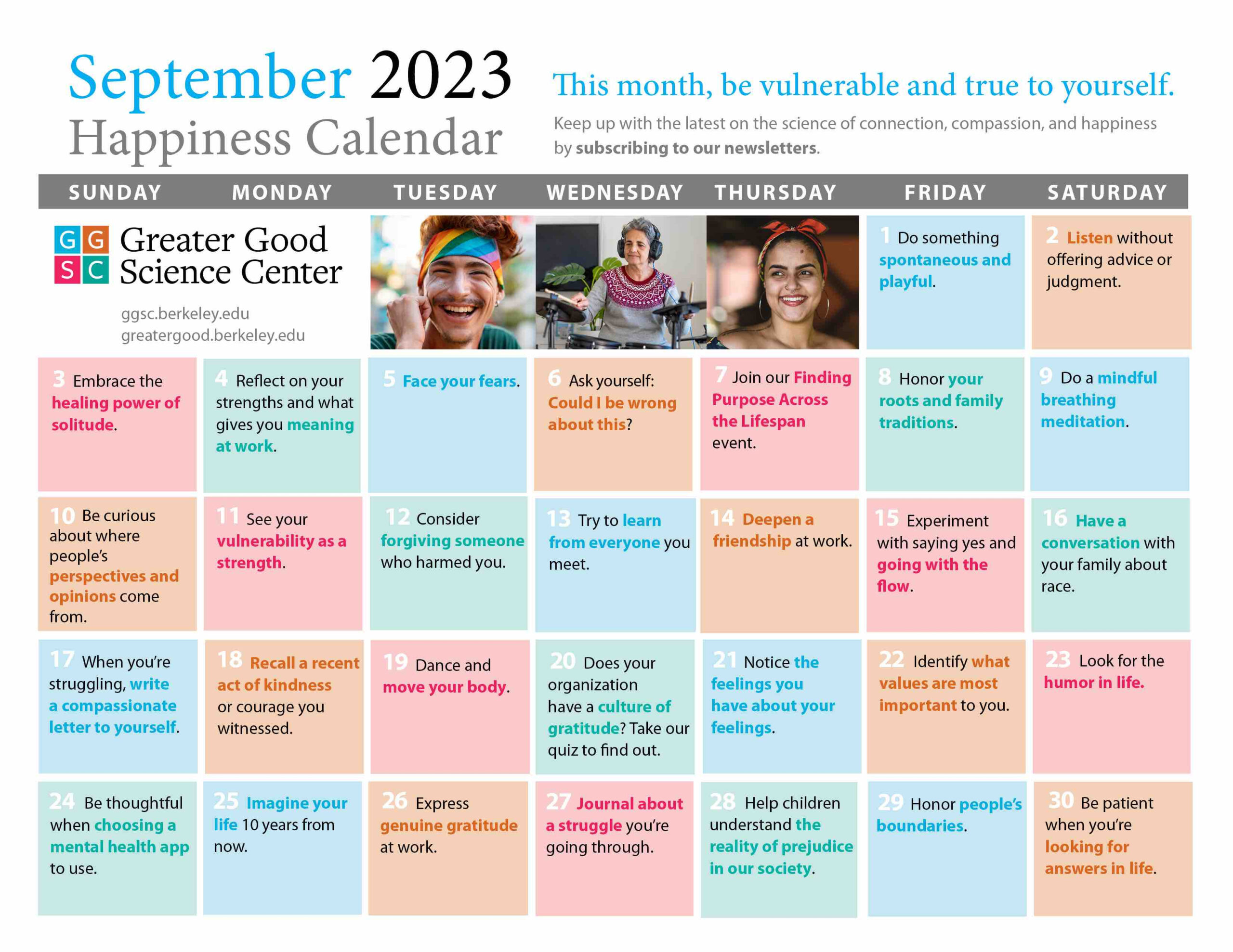 Your Happiness Calendar For September 2023 | Action For Happiness Calendar September 2024