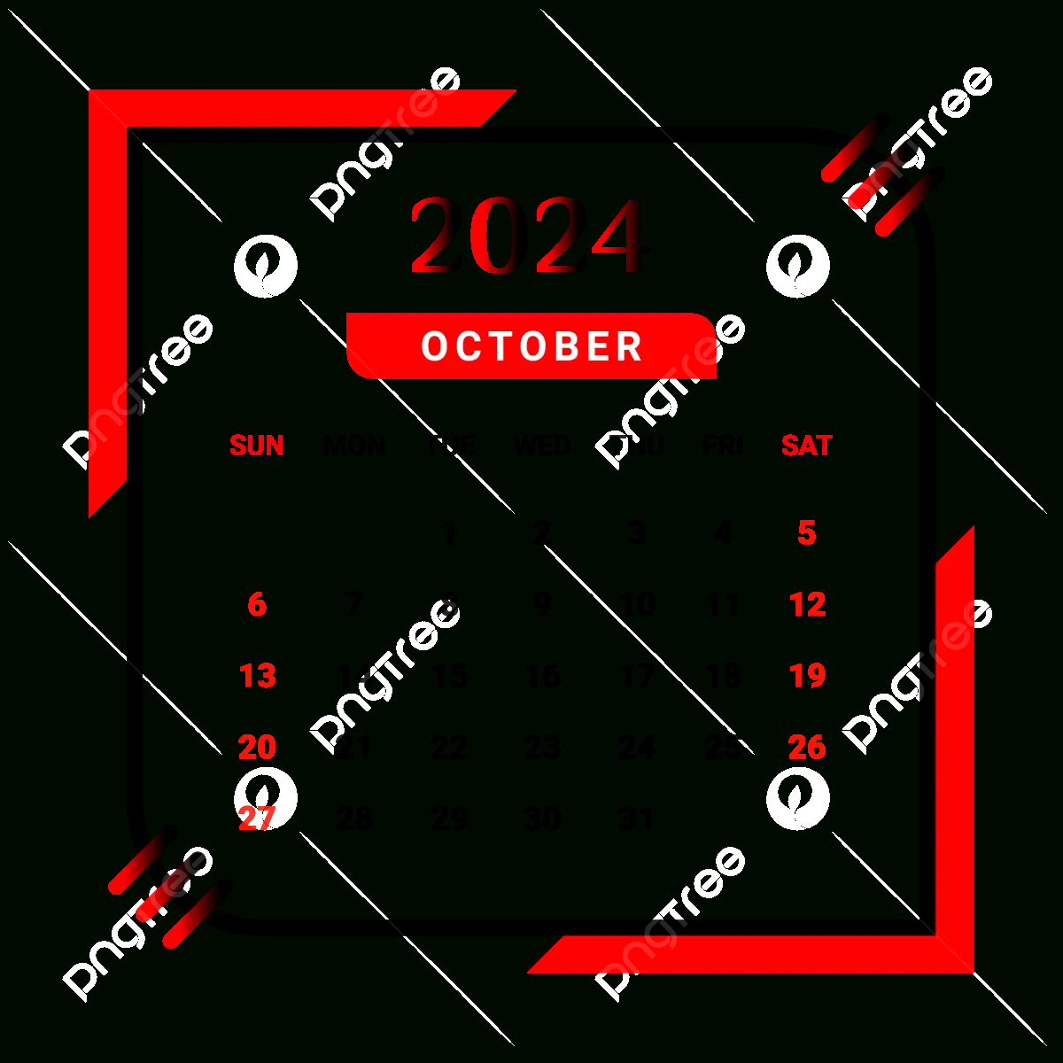 2024 October Month Calendar With Black And Red Vector, Monthly | October 2024 Calendar Png