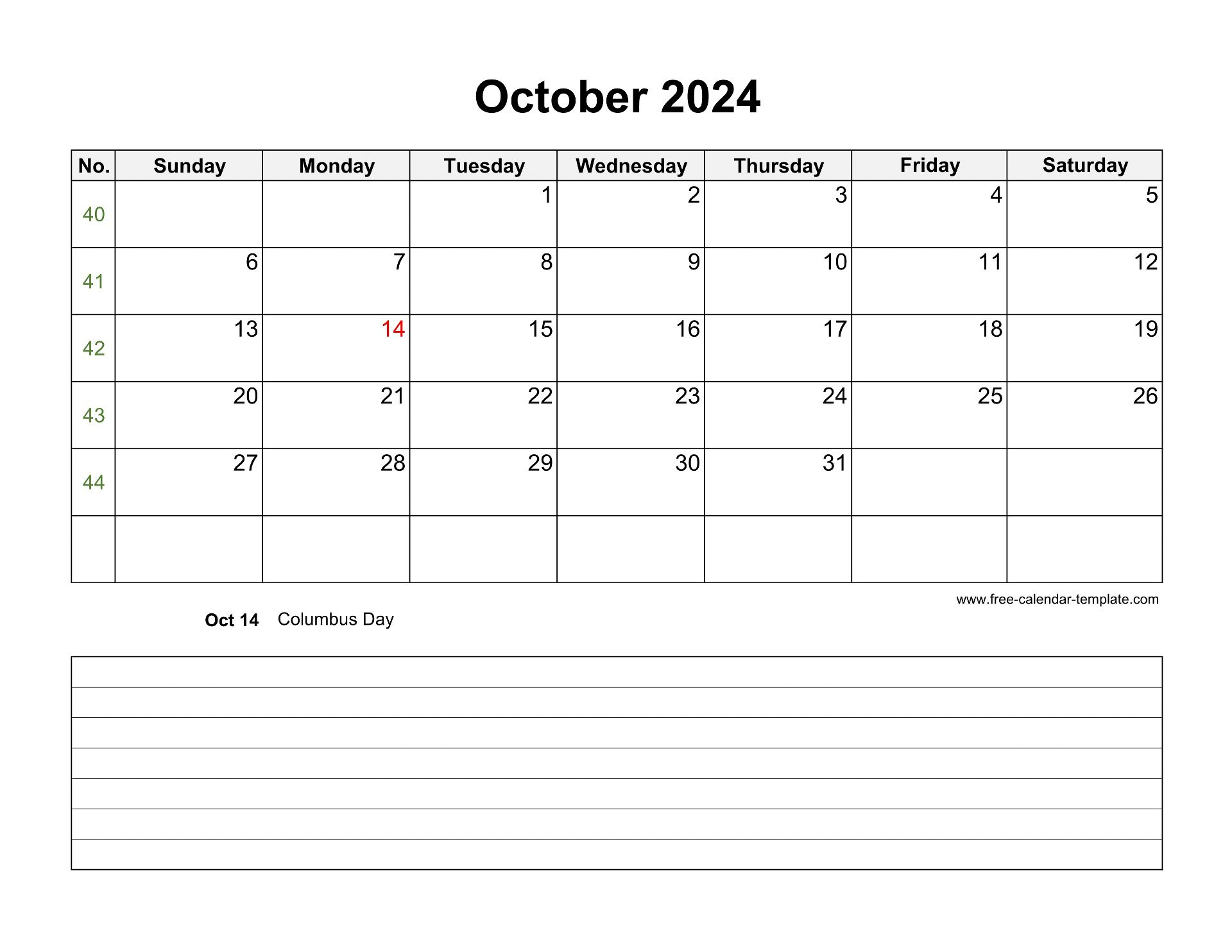 2024 Printable October Calendar With Space For Appointments | Printable October 2024 Calendar Word