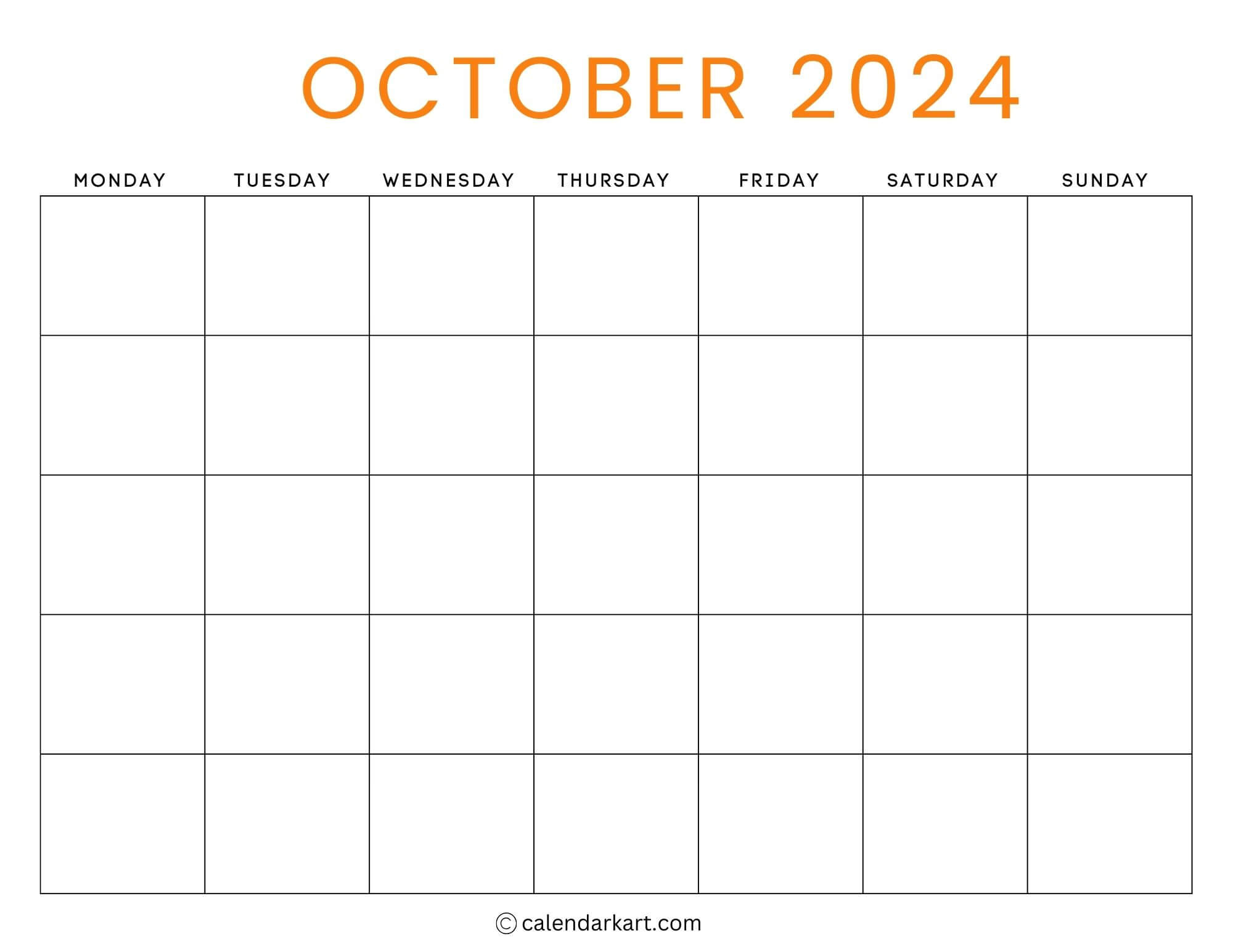 38 Printable October 2024 Calendars | Free Pdf - Calendarkart | Blank October 2024 Calendar