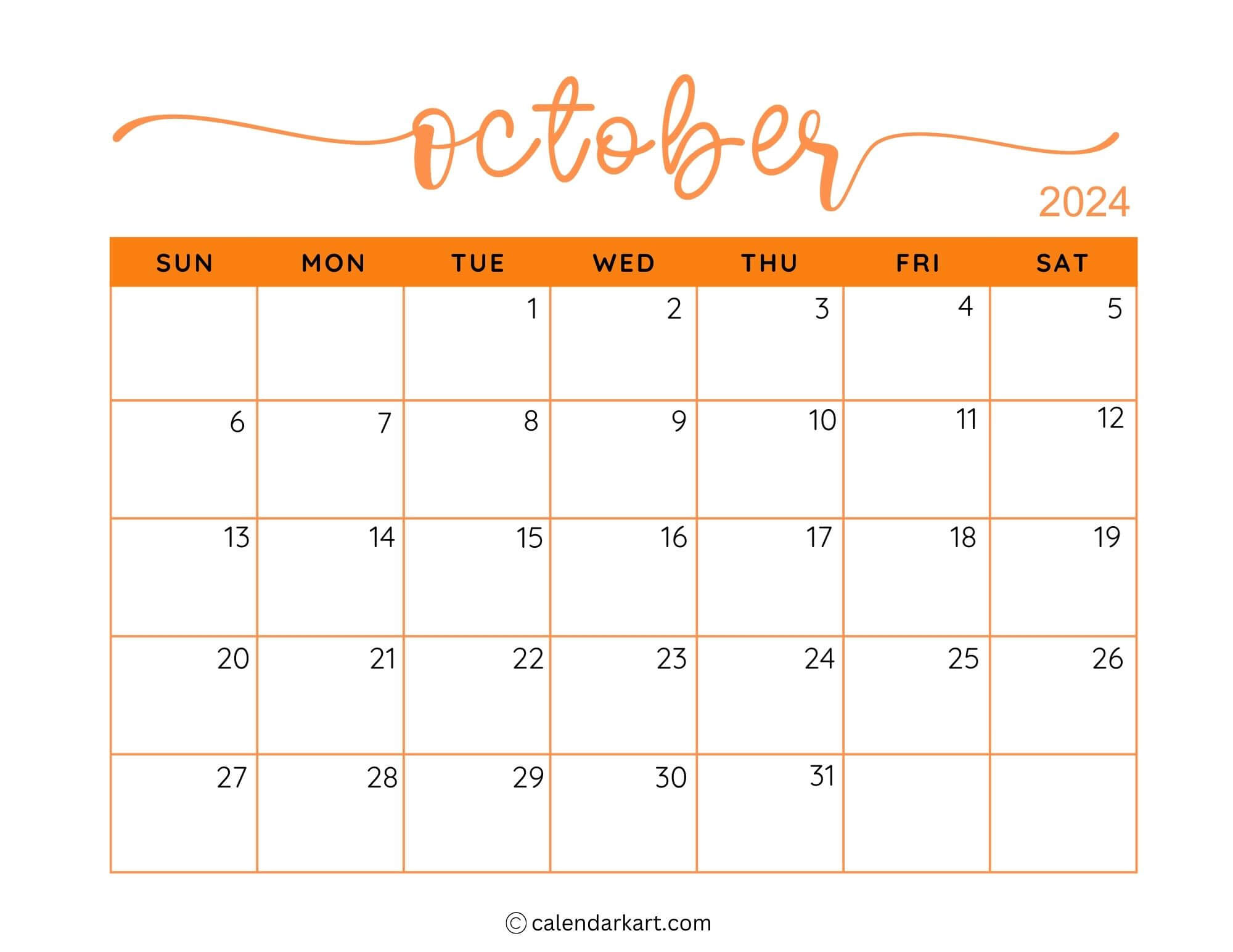 38 Printable October 2024 Calendars | Free Pdf - Calendarkart | Fall October Calendar 2024