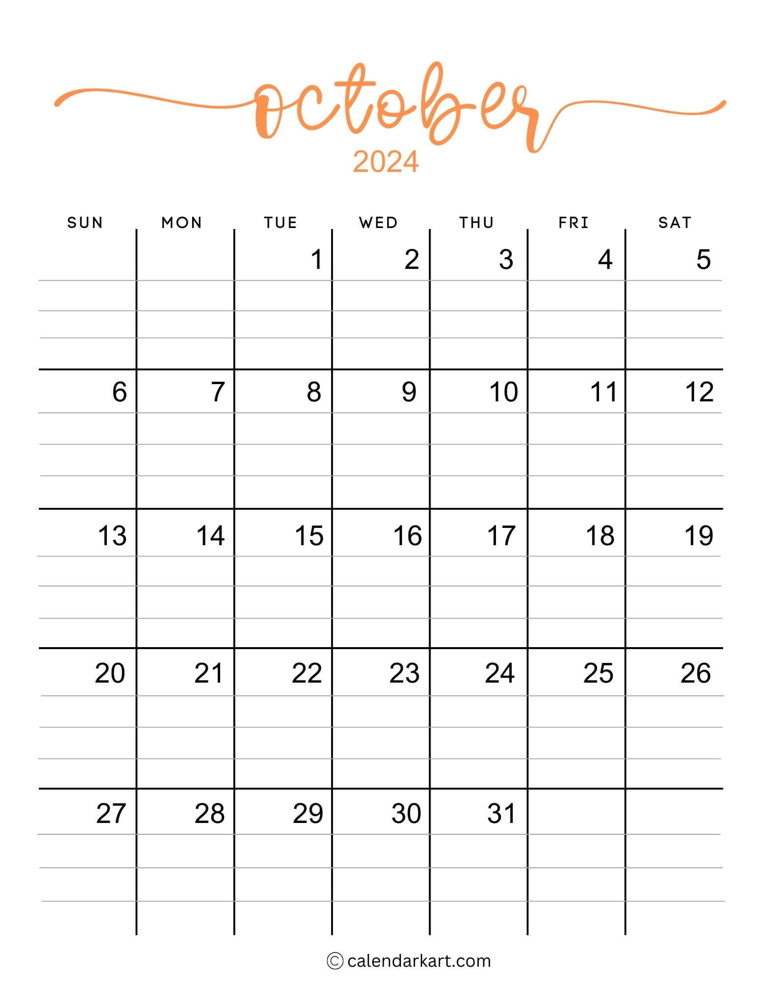 38 Printable October 2024 Calendars | Free Pdf - Calendarkart | October 18 2024 Calendar