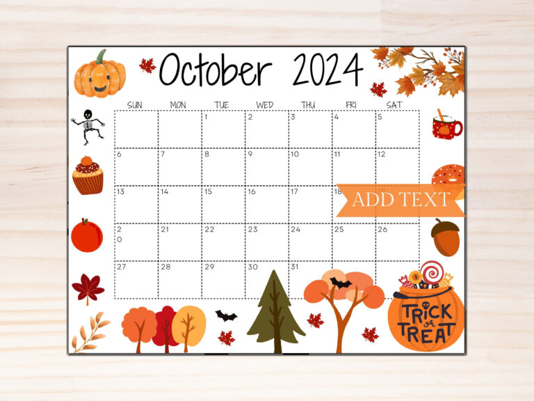 Editable October 2024 Calendar, Printable Calendar, School | Fall October Calendar 2024