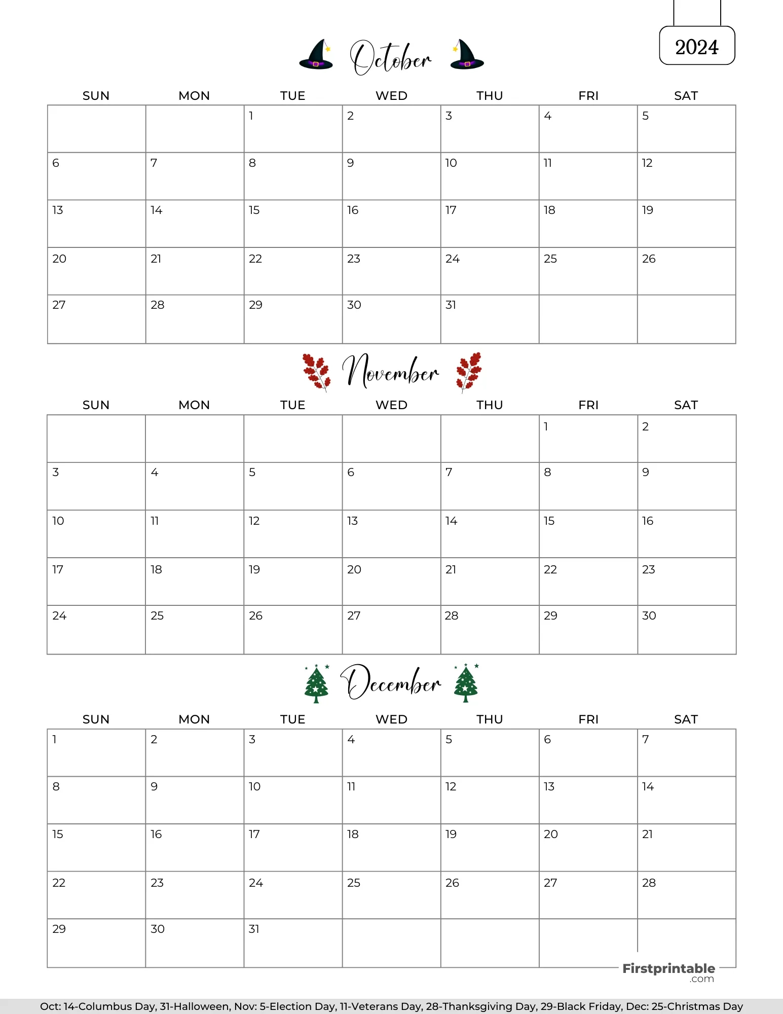 Free 3 Month Calendars 2024 | Printable 3 Month Calendar October November December 2024