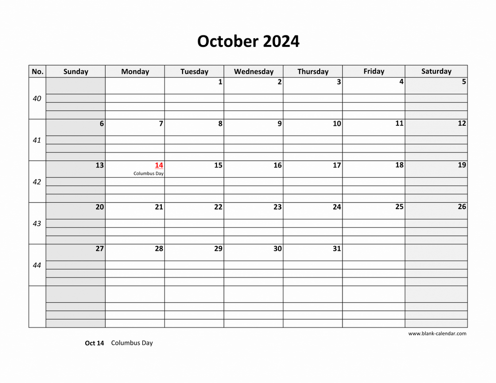 Free Download Printable October 2024 Calendar, Large Box Grid | Large October 2024 Calendar