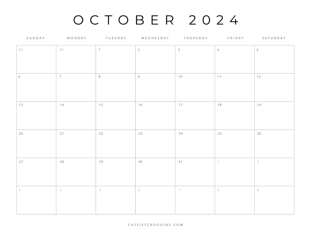 Free Printable 2024 Blank Calendar Templates (All 12 Months) | Blank Calendar Template October 2024 Printable