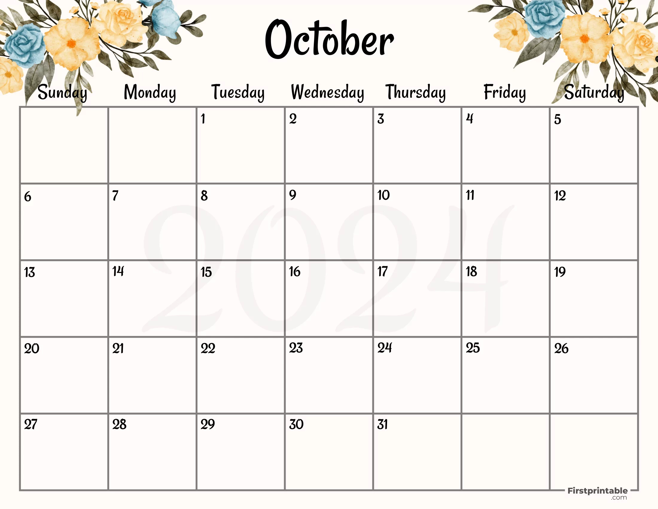 Free Printable &amp;amp; Fillable October Calendars 2024 | Fillable Calendar October 2024