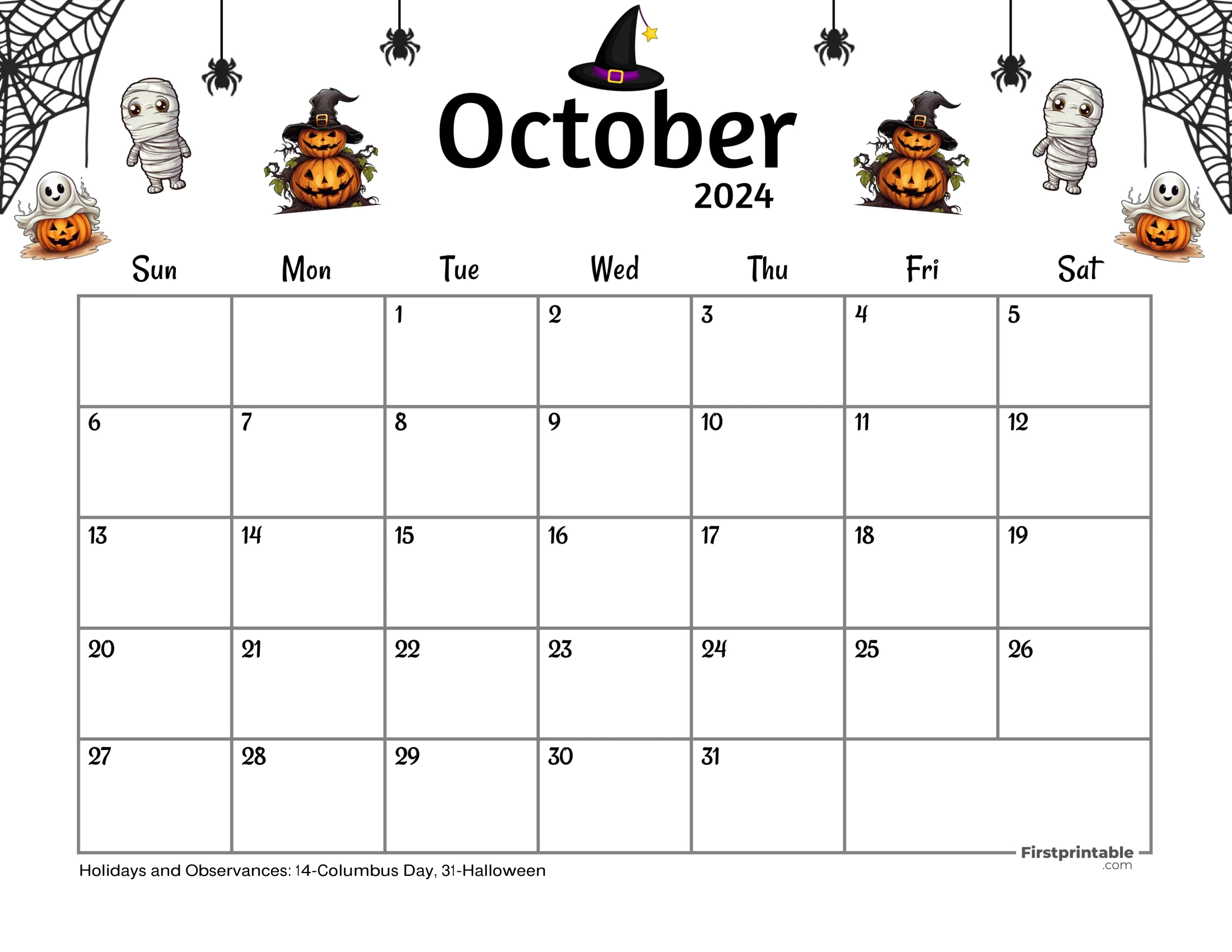 Free Printable &amp;amp; Fillable October Calendars 2024 | Fillable Calendar October 2024