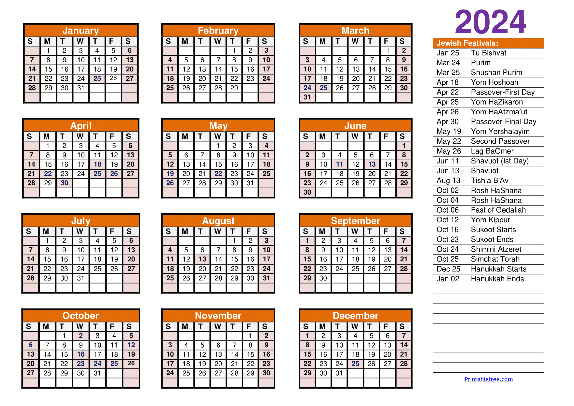 Jewish Calendar 2024, 2025 Pdf Templates With Jewish Holidays Lists | Hebrew Calendar October 2024