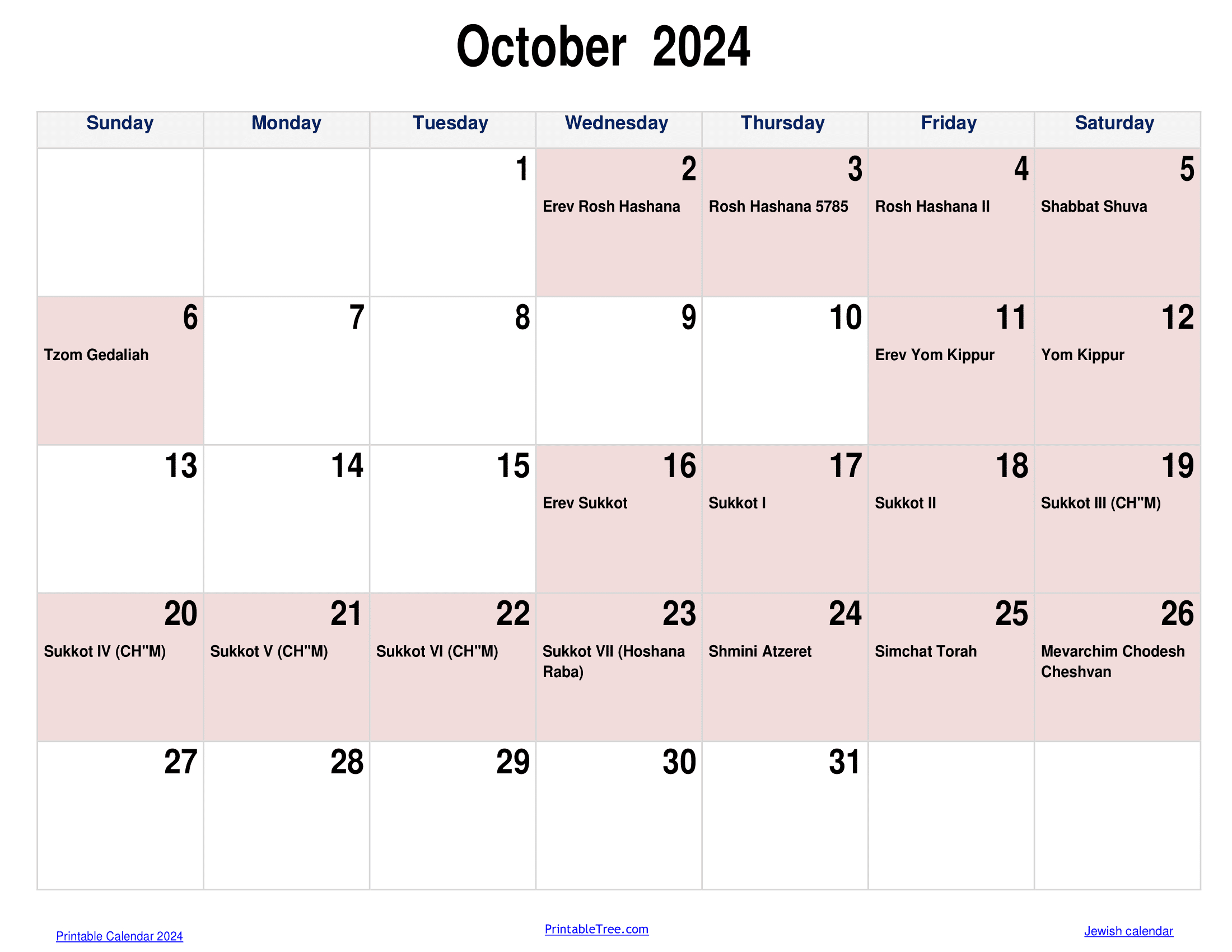 Jewish Calendar 2024, 2025 Pdf Templates With Jewish Holidays Lists | Hebrew Calendar October 2024