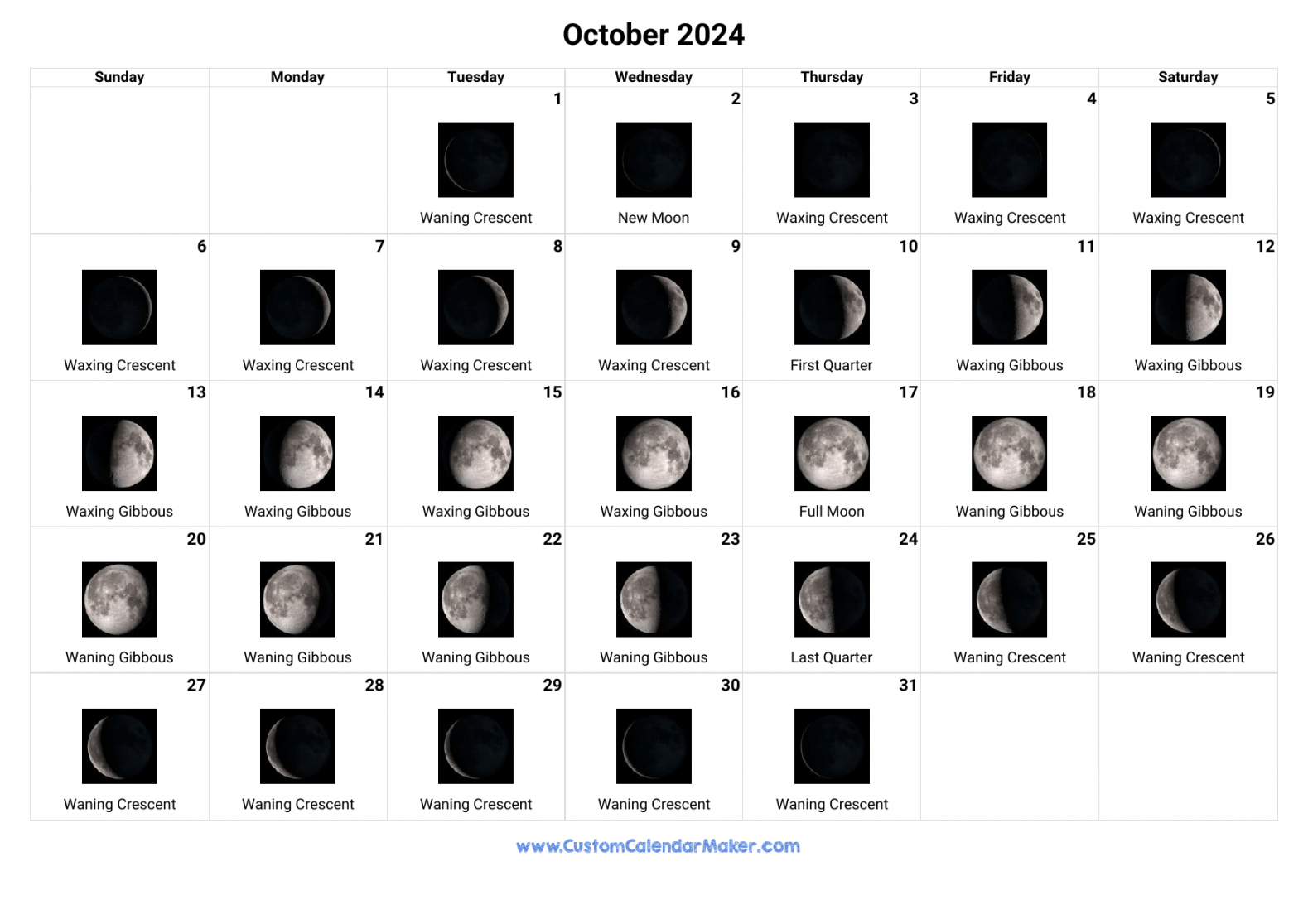 Moon Calendar October 2024 | Full Moon Calendar October 2024