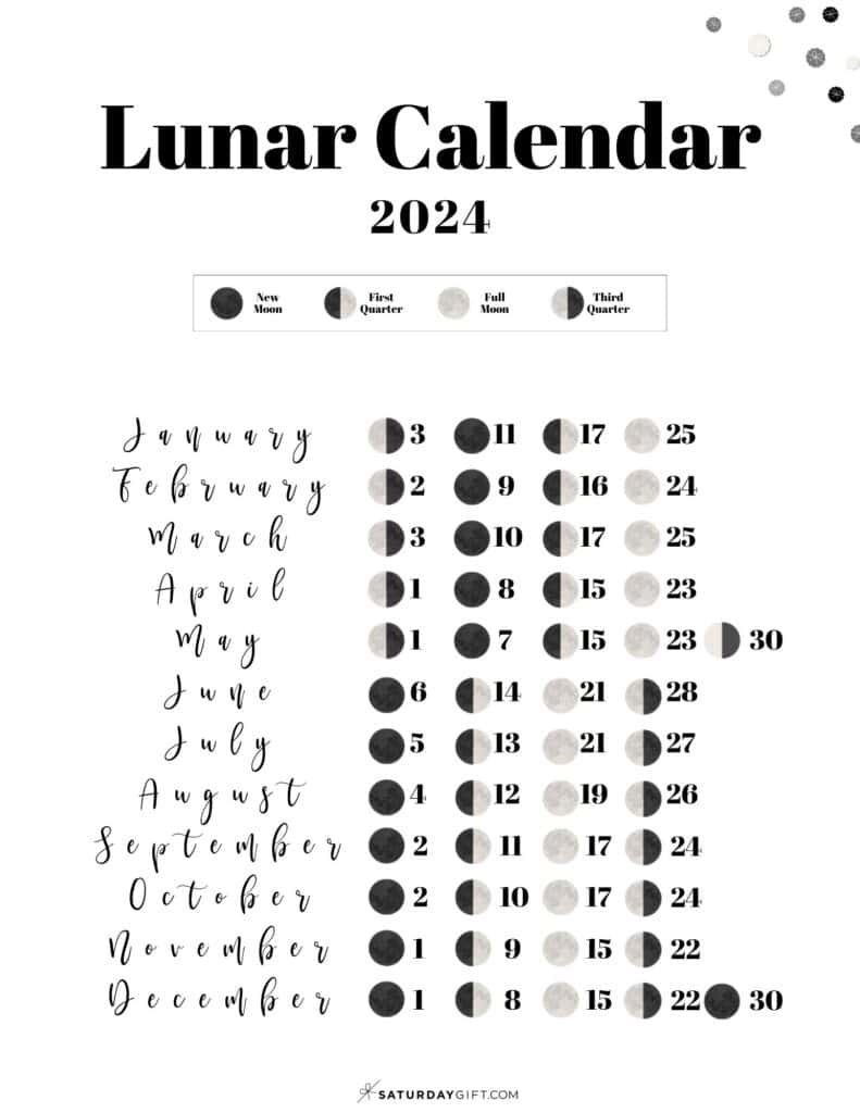 Moon Phase Calendar - Cute &amp;amp; Free Printable 2024 Lunar Calendar | Moon Phase Calendar For October 2024