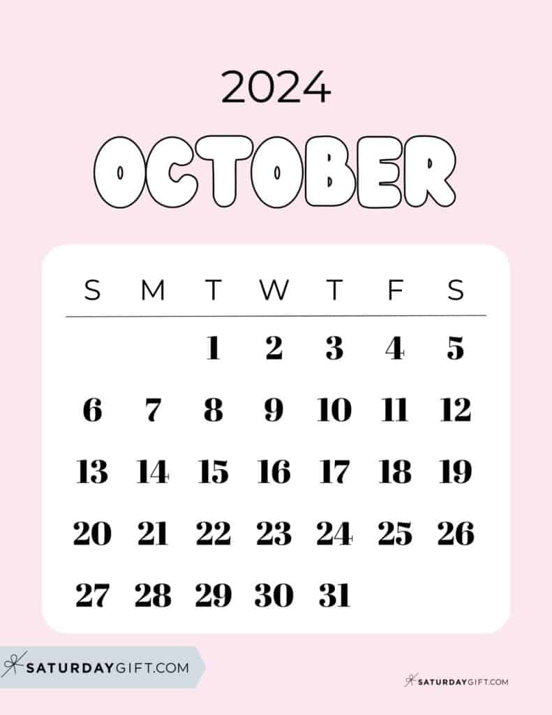 October 2024 Calendar - 20 Cute &amp;amp; Free Printables | Saturdaygift | Cute Calendar October 2024