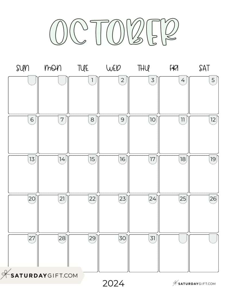 October 2024 Calendar - 20 Cute &amp;amp; Free Printables | Saturdaygift | Cute October 2024 Calendar Printable