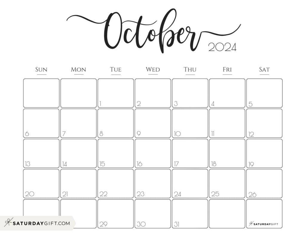 October 2024 Calendar - 20 Cute &amp;amp; Free Printables | Saturdaygift | October 2024 Calendar Aesthetic