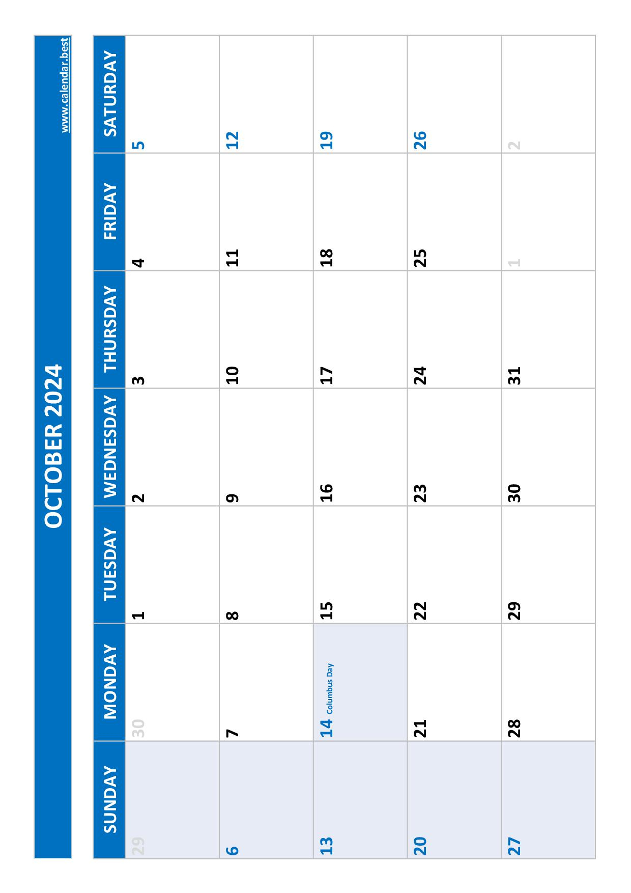 October 2024 Calendar -Calendar.best | October 14 2024 Calendar