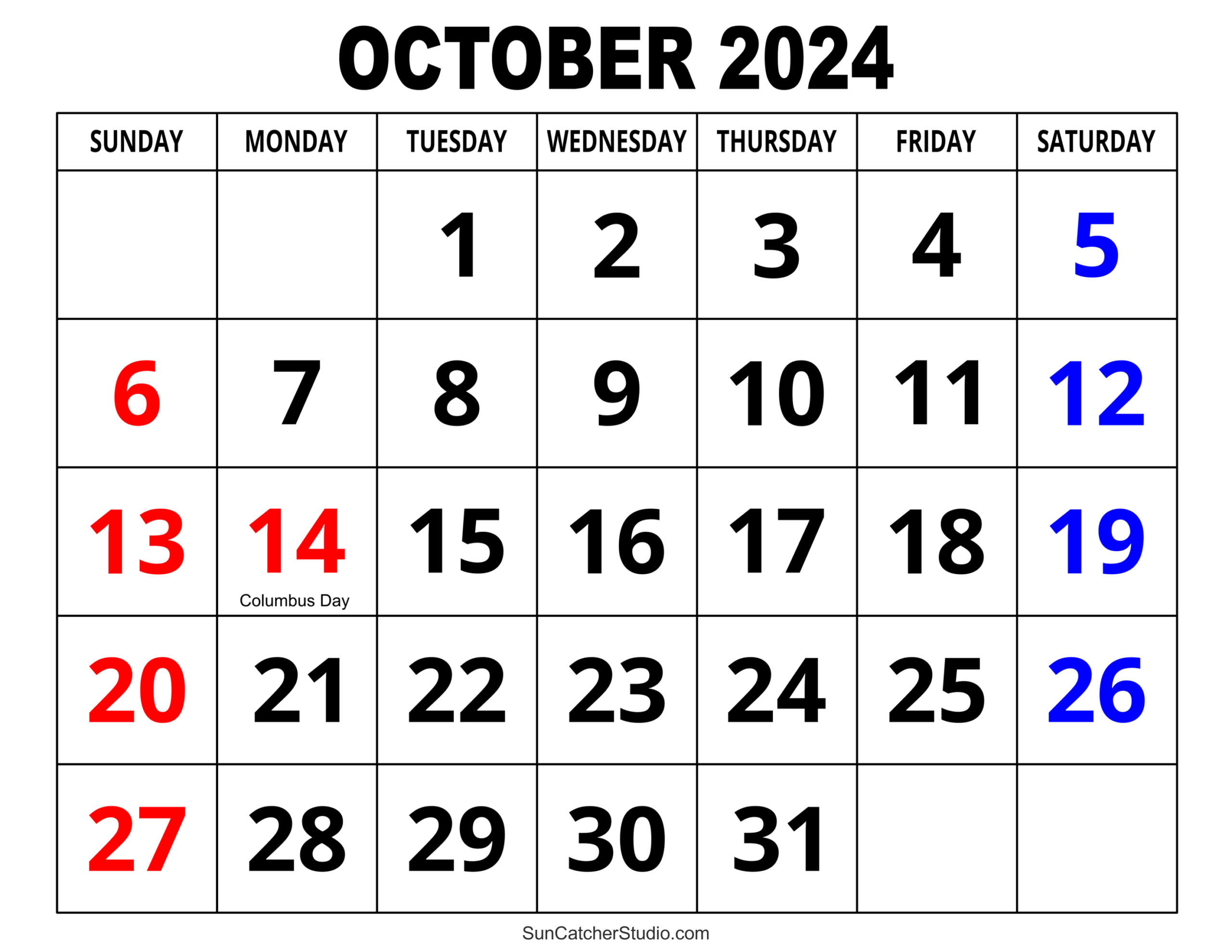 October 2024 Calendar (Free Printable) – Diy Projects, Patterns | Free Printable October 2024 Calendar With Holidays