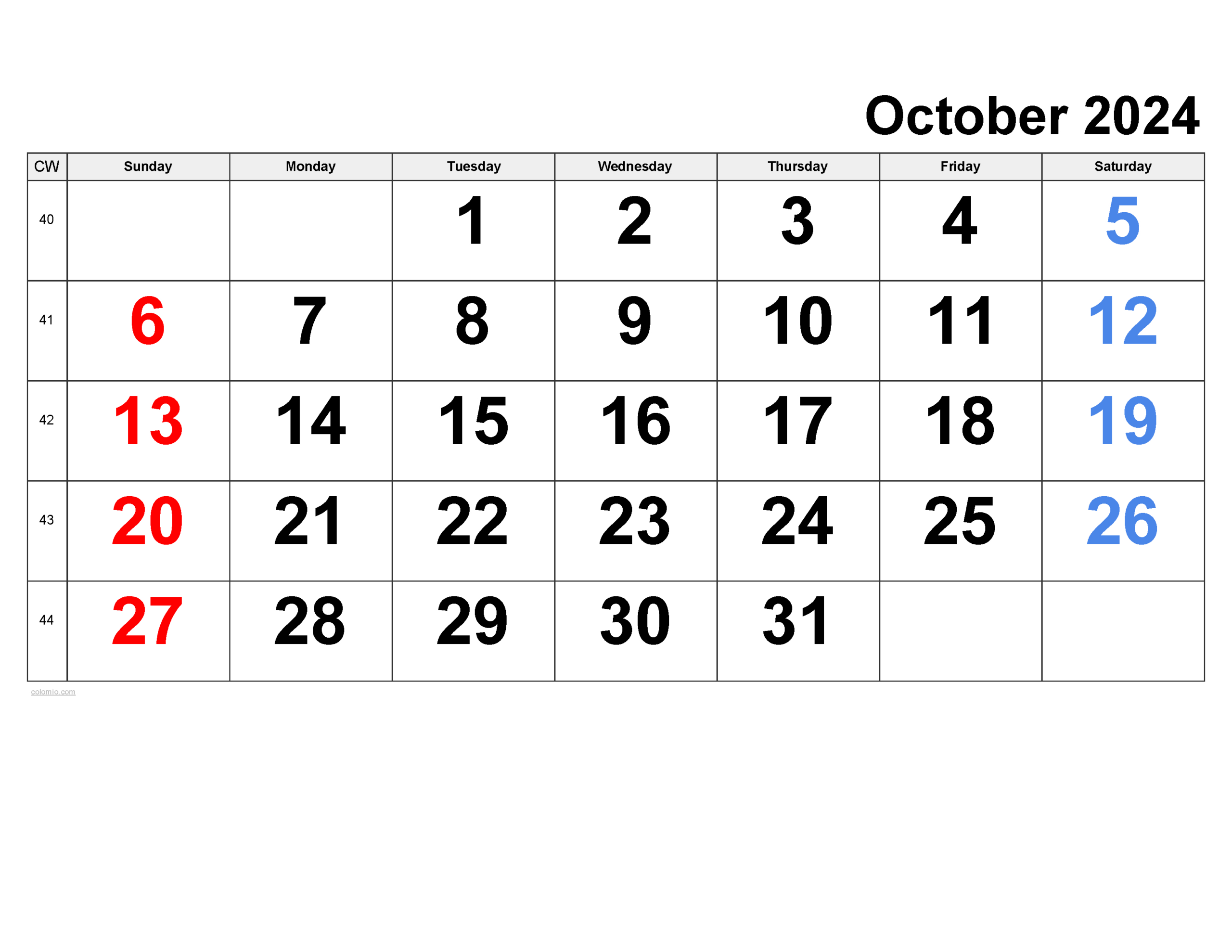 October 2024 Calendar | Free Printable Pdf, Xls And Png | October 11 2024 Calendar