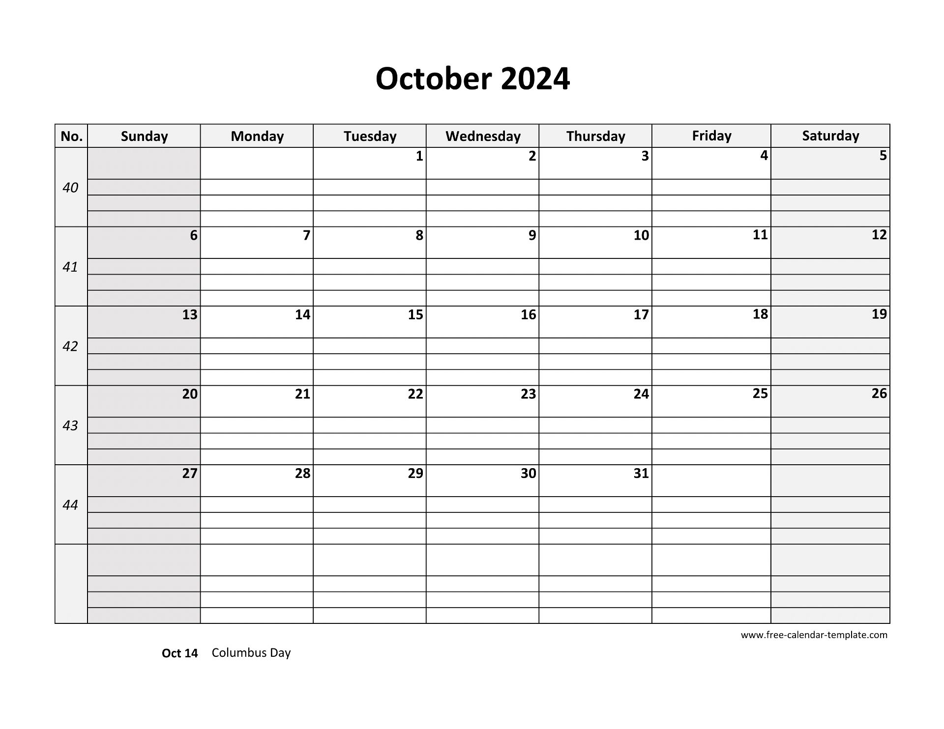 October 2024 Calendar Free Printable With Grid Lines Designed | October 2024 Calendar With Lines Printable