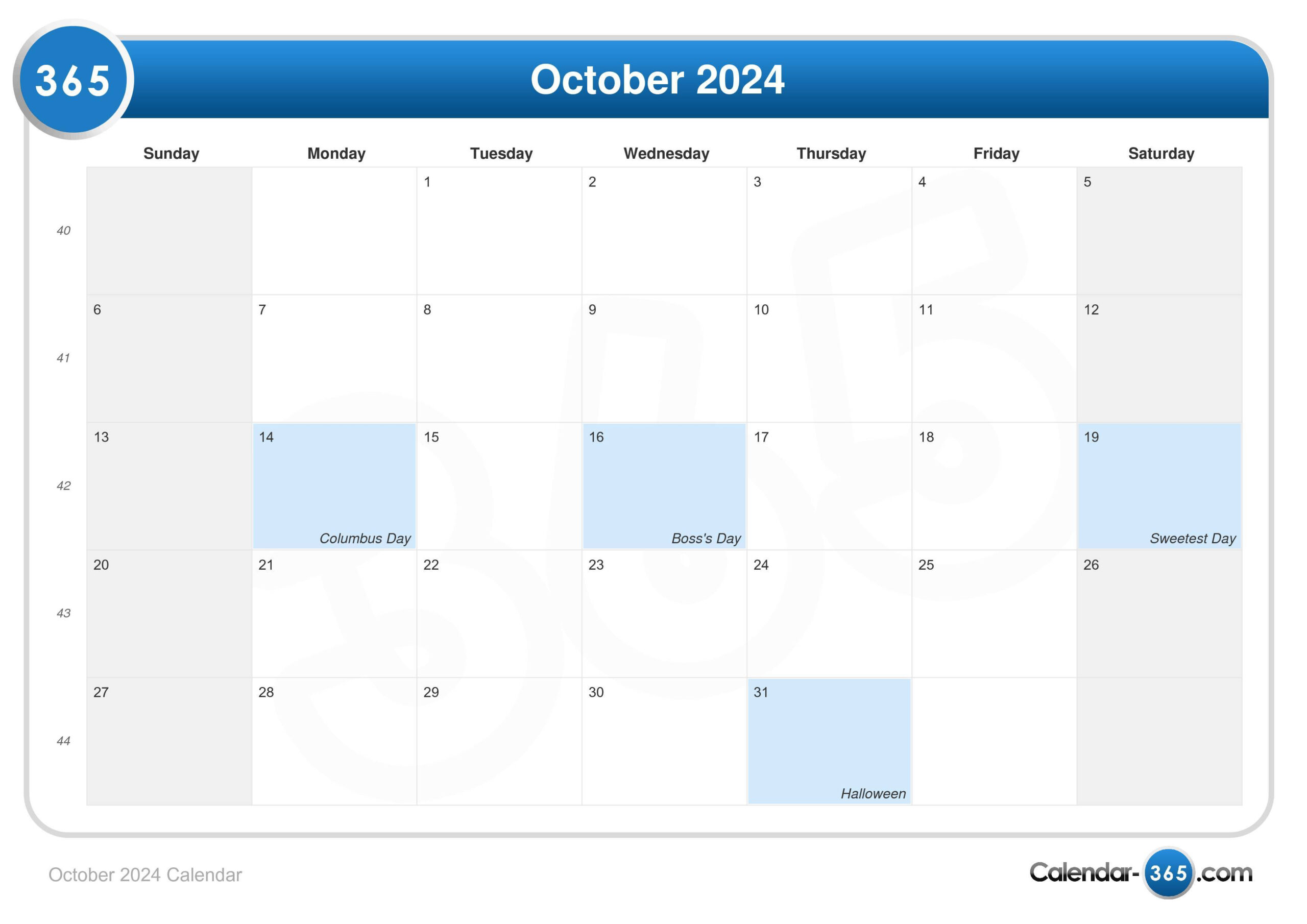 October 2024 Calendar | October 16 2024 Calendar