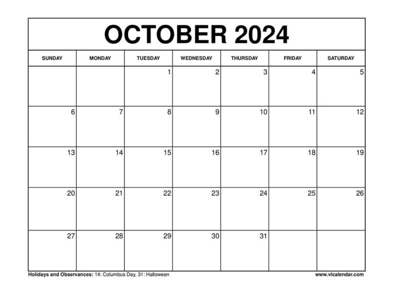 October 2024 Calendar Printable Templates With Holidays | October 15 2024 Calendar