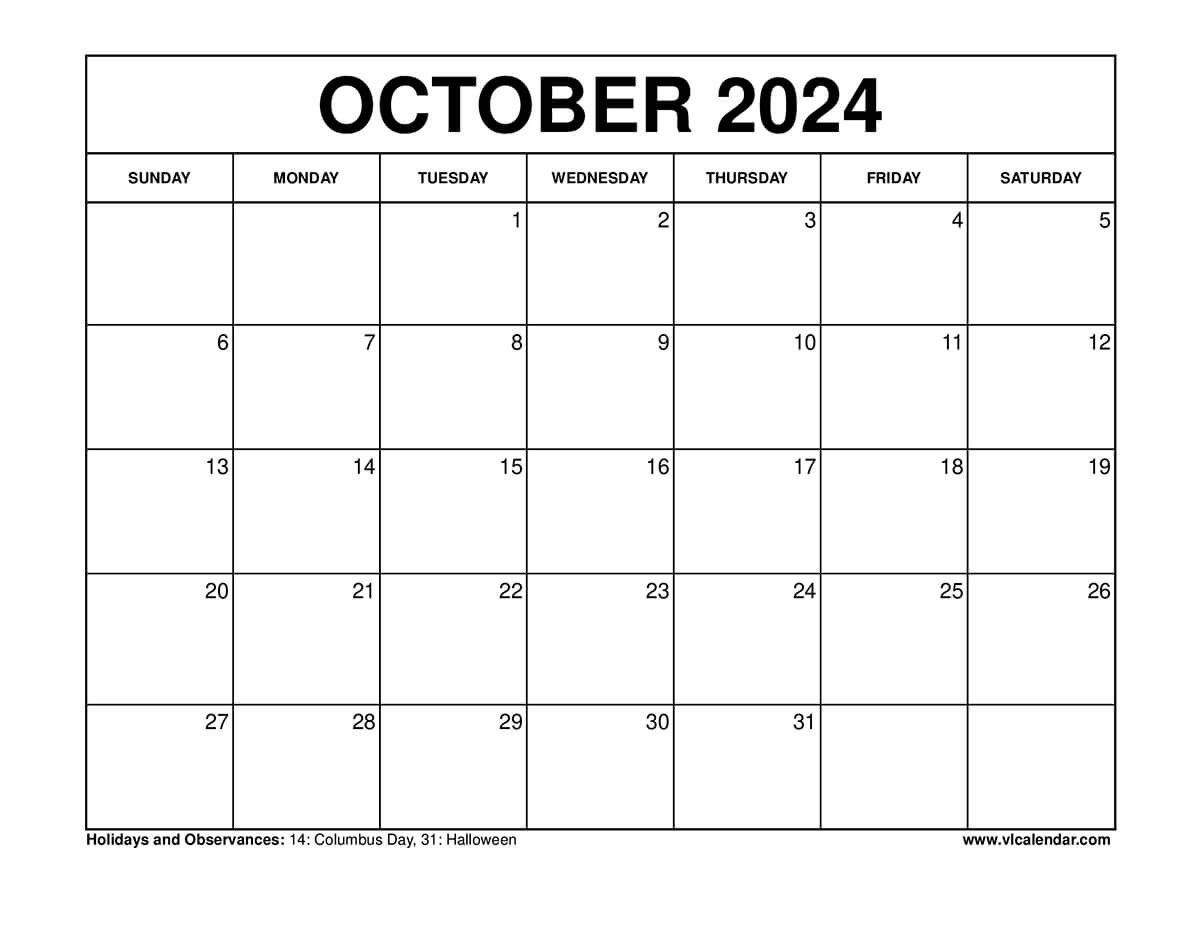 October 2024 Calendar Printable Templates With Holidays | October 15 2024 Calendar