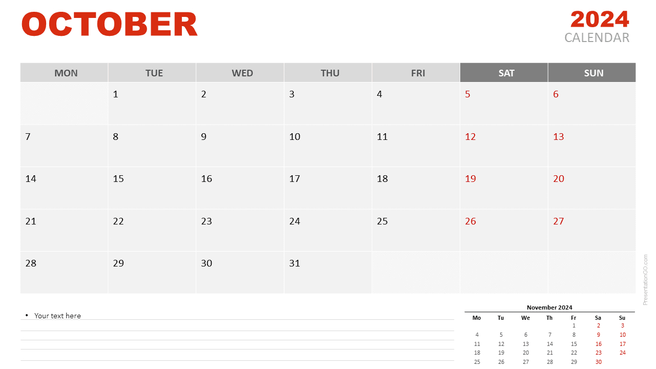 October 2024 Calendar Template For Powerpoint &amp;amp; Google Slides | Google Calendar October 2024