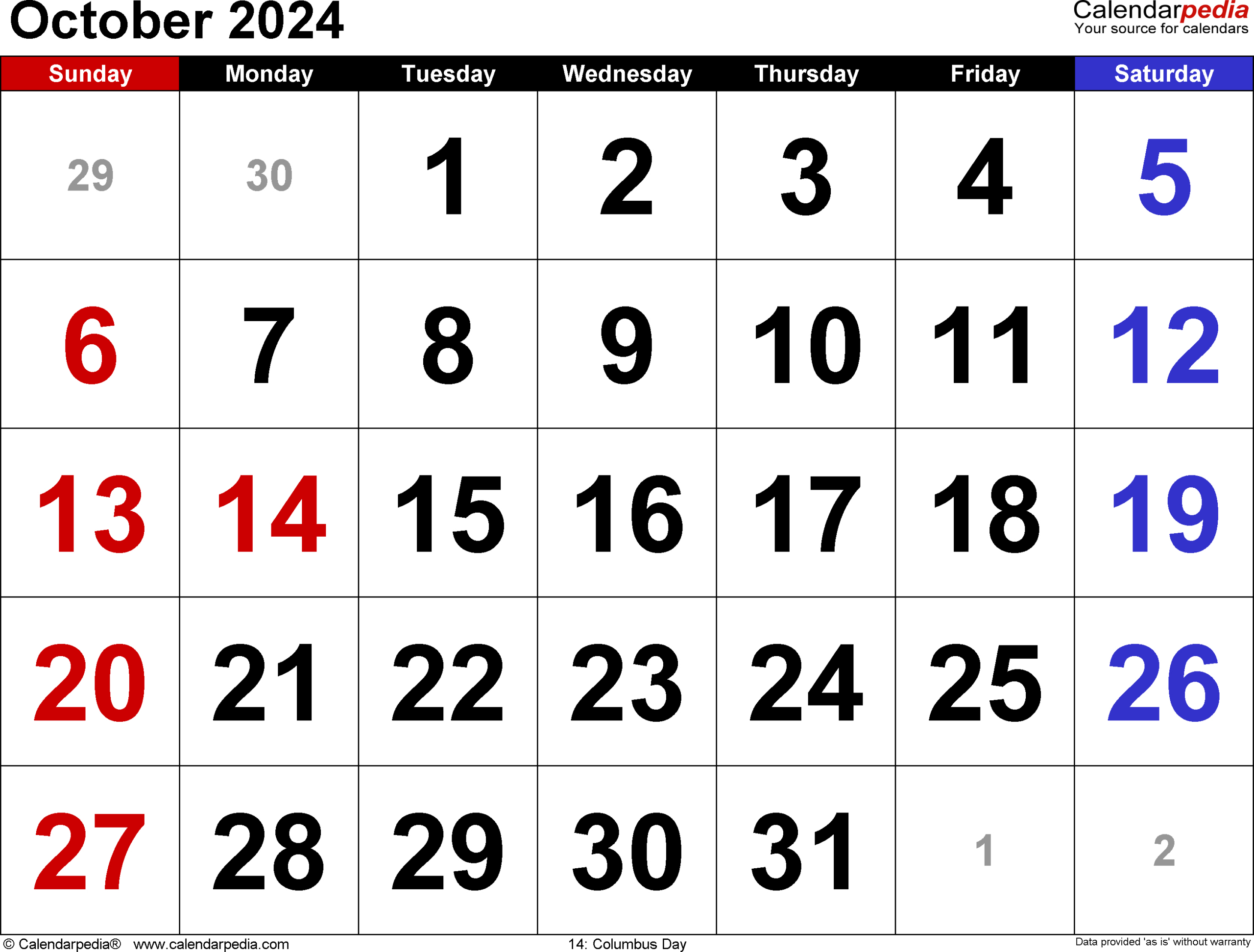 October 2024 Calendar | Templates For Word, Excel And Pdf | 2024 October Calendar