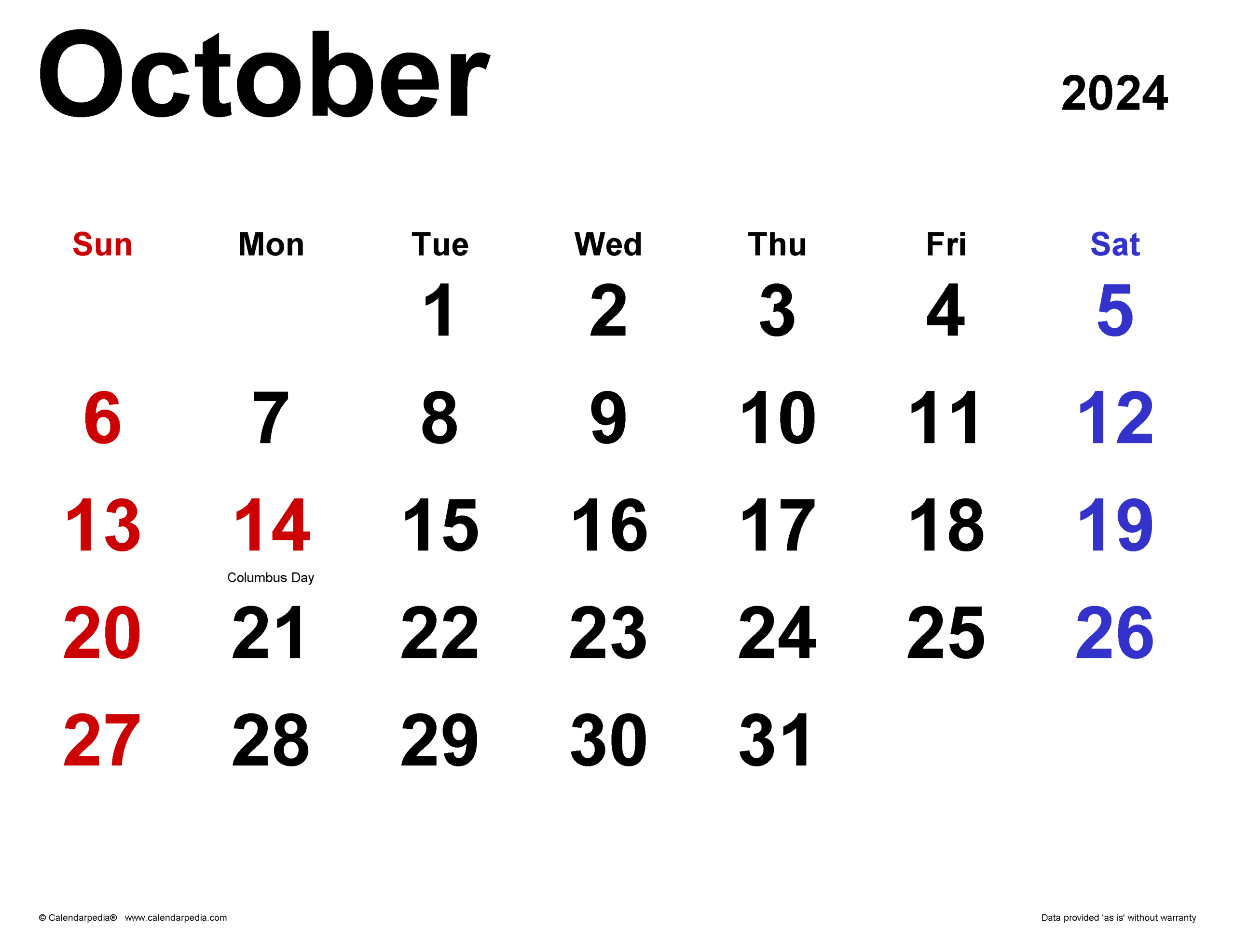 October 2024 Calendar | Templates For Word, Excel And Pdf | October 1 2024 Calendar